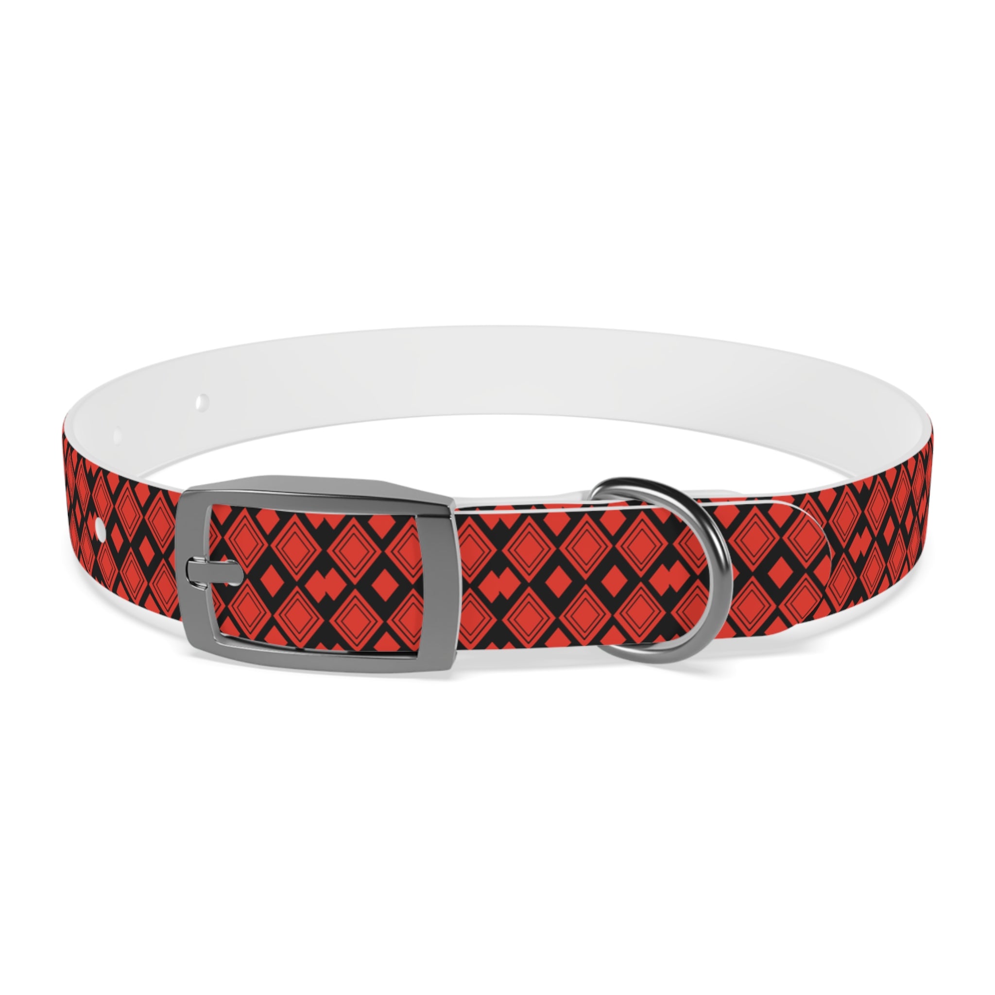 Red Diamond Pattern Dog Collar – Stylish Geometric Pet Collar for Daily Wear