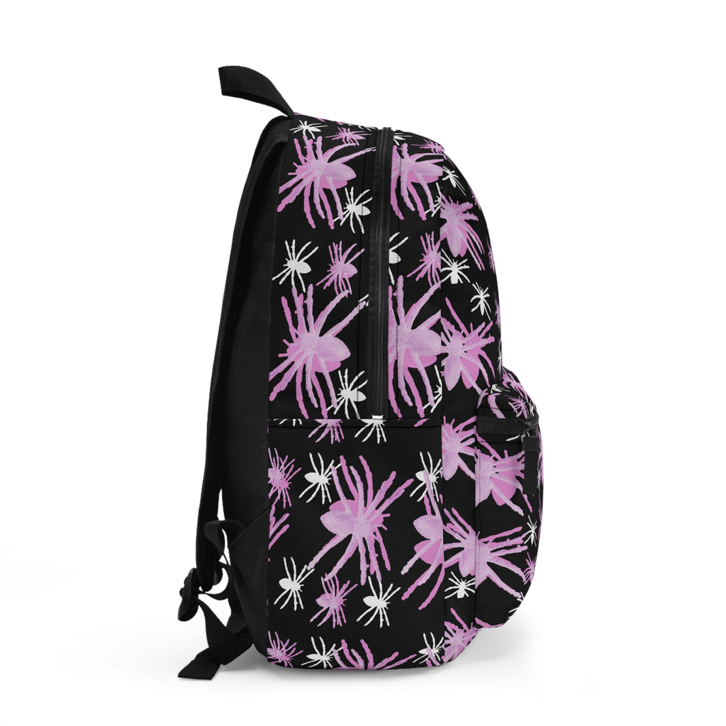 Pink Spider Floral Backpack — Gothic Cute Patterned School Bag