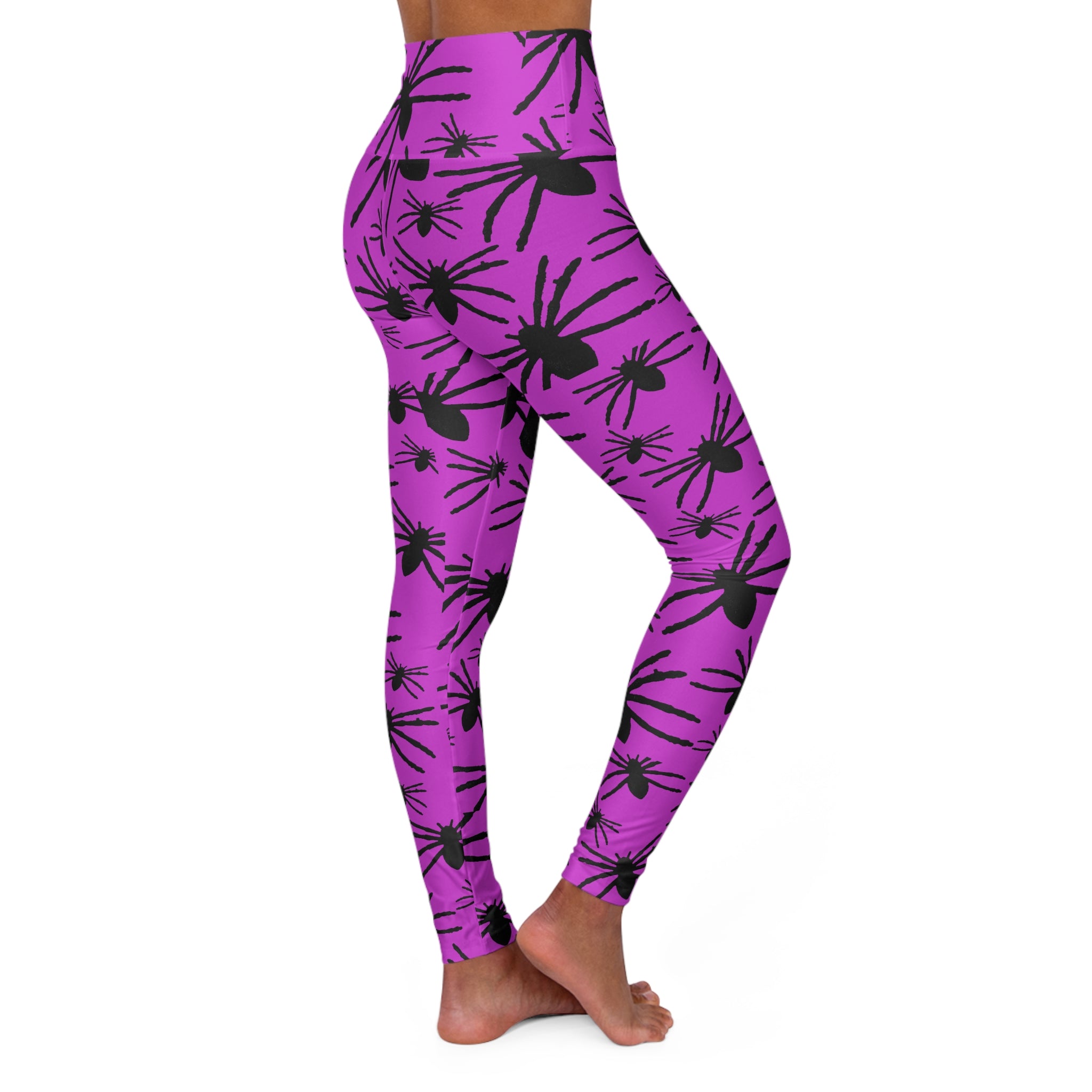 Spider Floral High-Waist Yoga Leggings — Purple All-Over Print