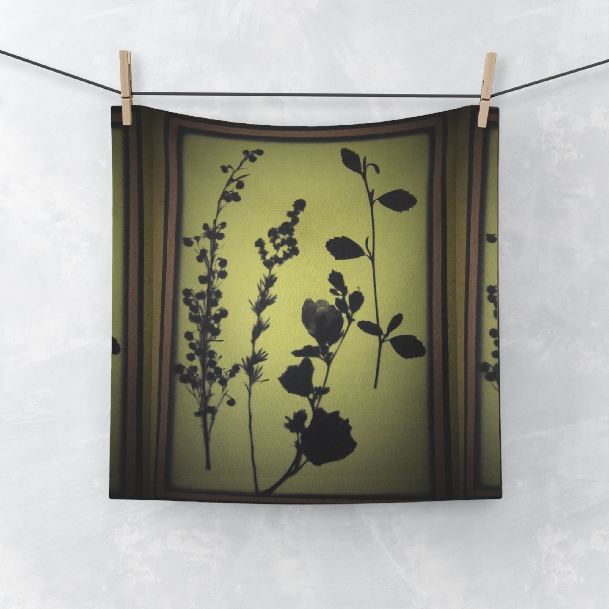 Botanical Silhouette Face Towel – Floral Herb Print Hand Towel