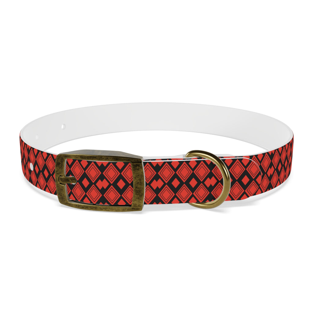 Red Diamond Pattern Dog Collar – Stylish Geometric Pet Collar for Daily Wear