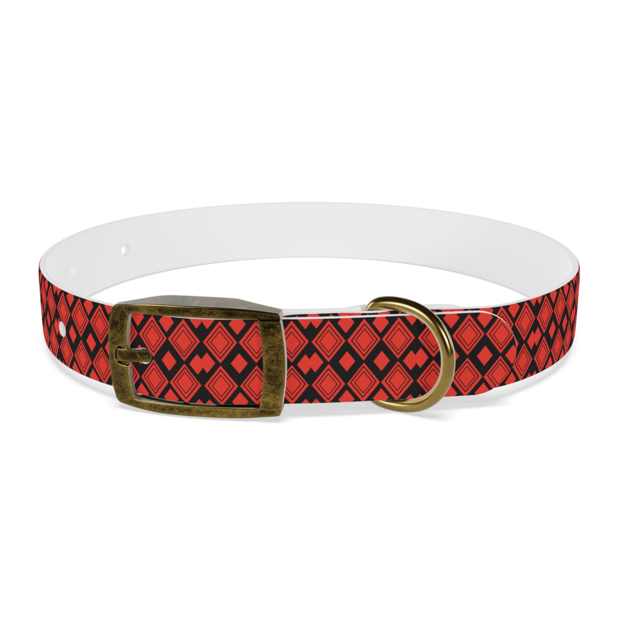 Red Diamond Pattern Dog Collar – Stylish Geometric Pet Collar for Daily Wear