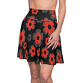Red & Gray Retro Flower Skater Skirt — 60s Floral AOP