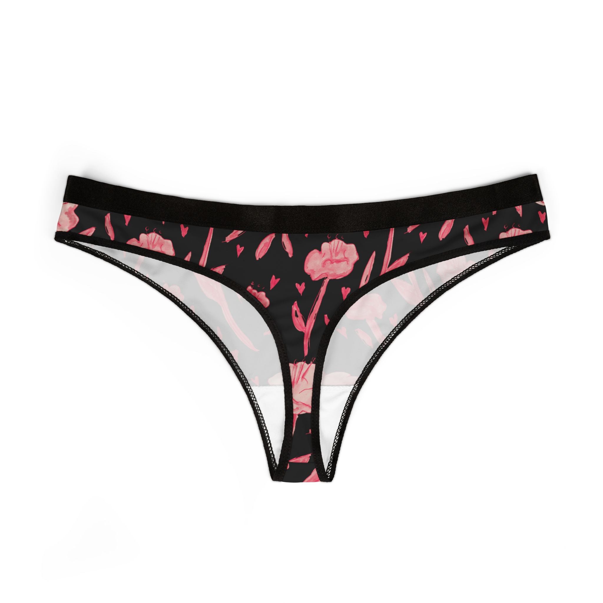 Floral Noir Women's Thong — Pink Rose All-Over-Print Lingerie