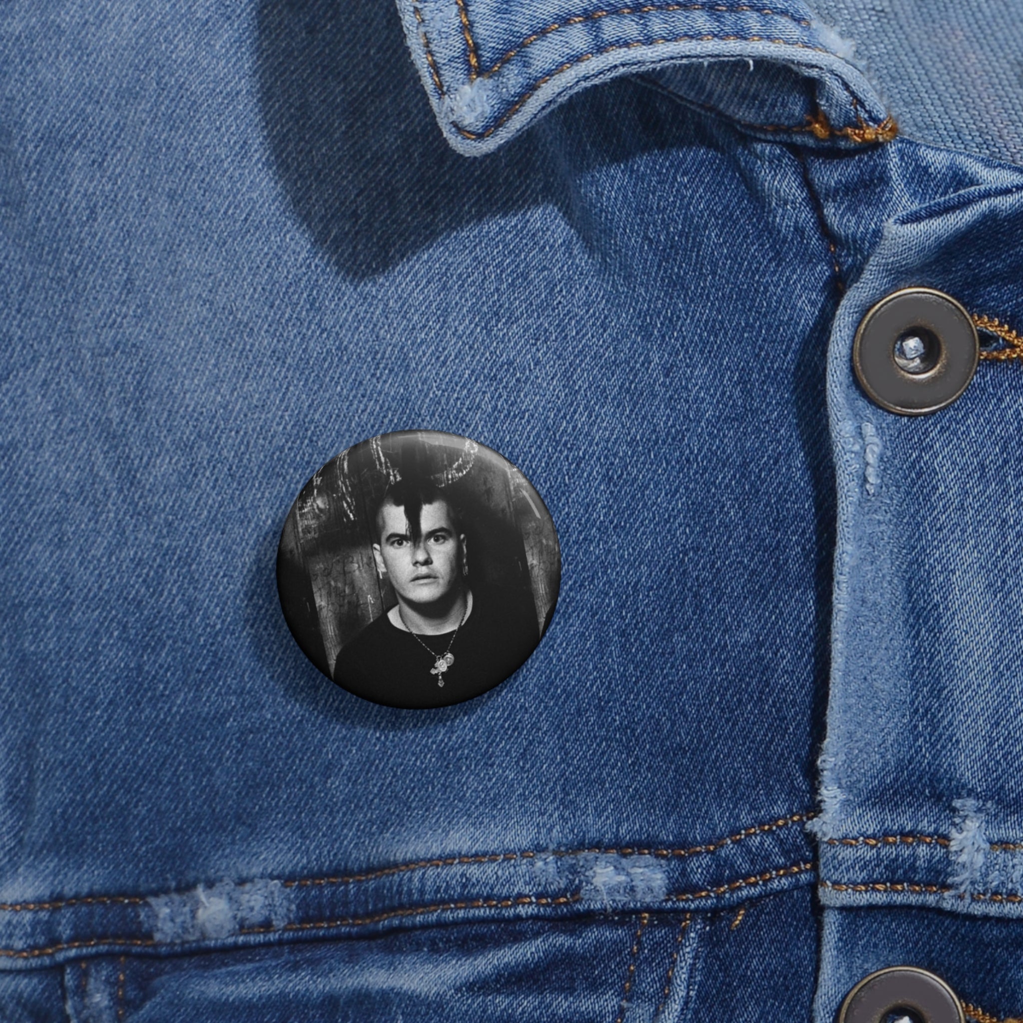 Darby Crash Vintage Black & White Portrait Pin Button - Round Photo Badge