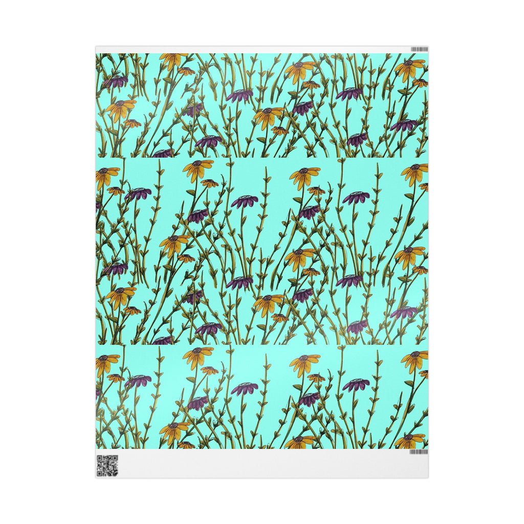 Floral Meadow Wrapping Paper — Turquoise Wildflower Gift Wrap