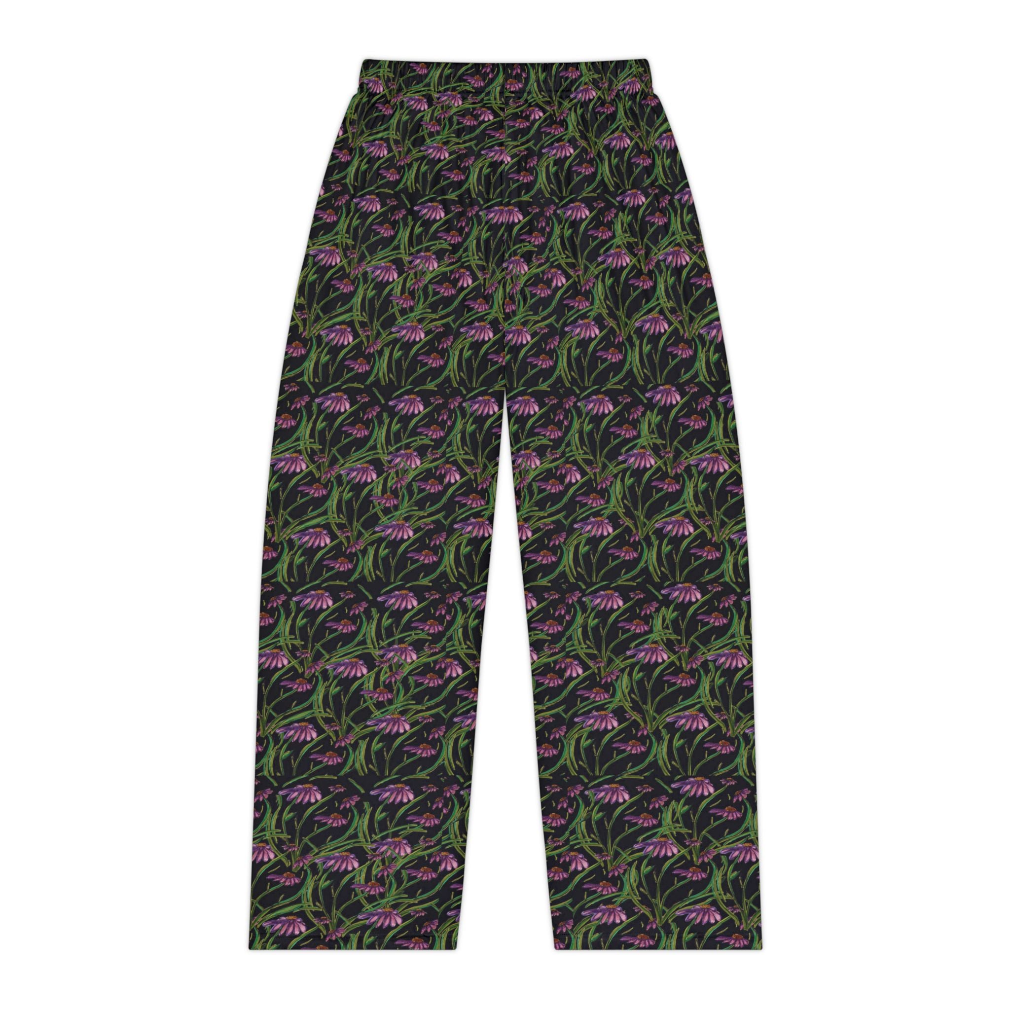 Floral Nightgarden Women's Pajama Pants — Black & Purple All-Over Print Lounge Pants