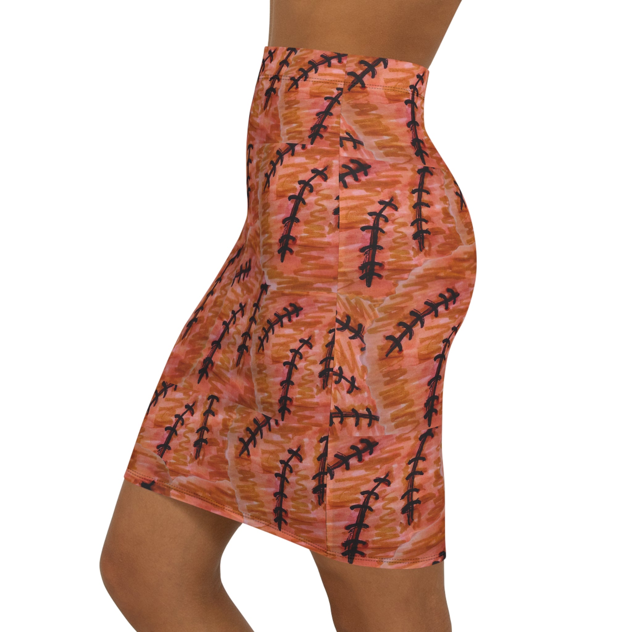 Autumn Fern Print Pencil Skirt — Orange Watercolor AOP