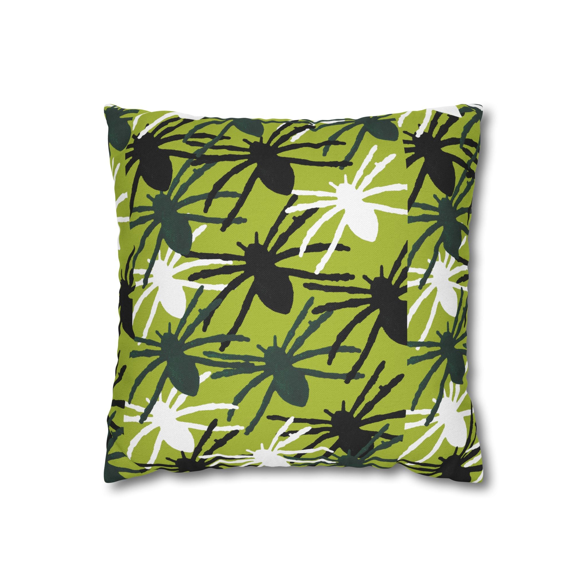 Green Spider Pattern Square Pillow — Bold Botanical Decorative Cushion