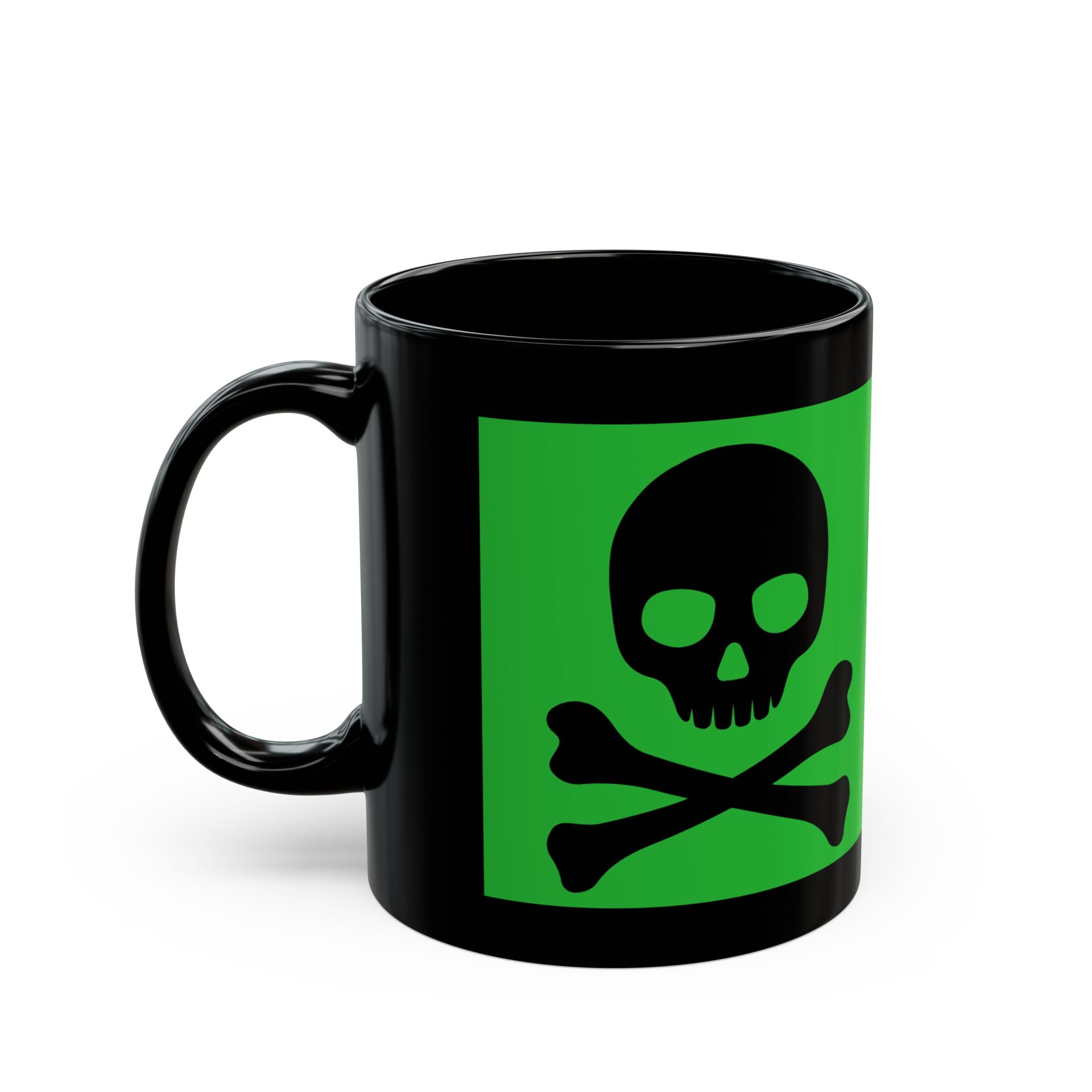 Green Skull & Crossbones Black Mug — Gothic Halloween Coffee Cup (11oz/15oz)