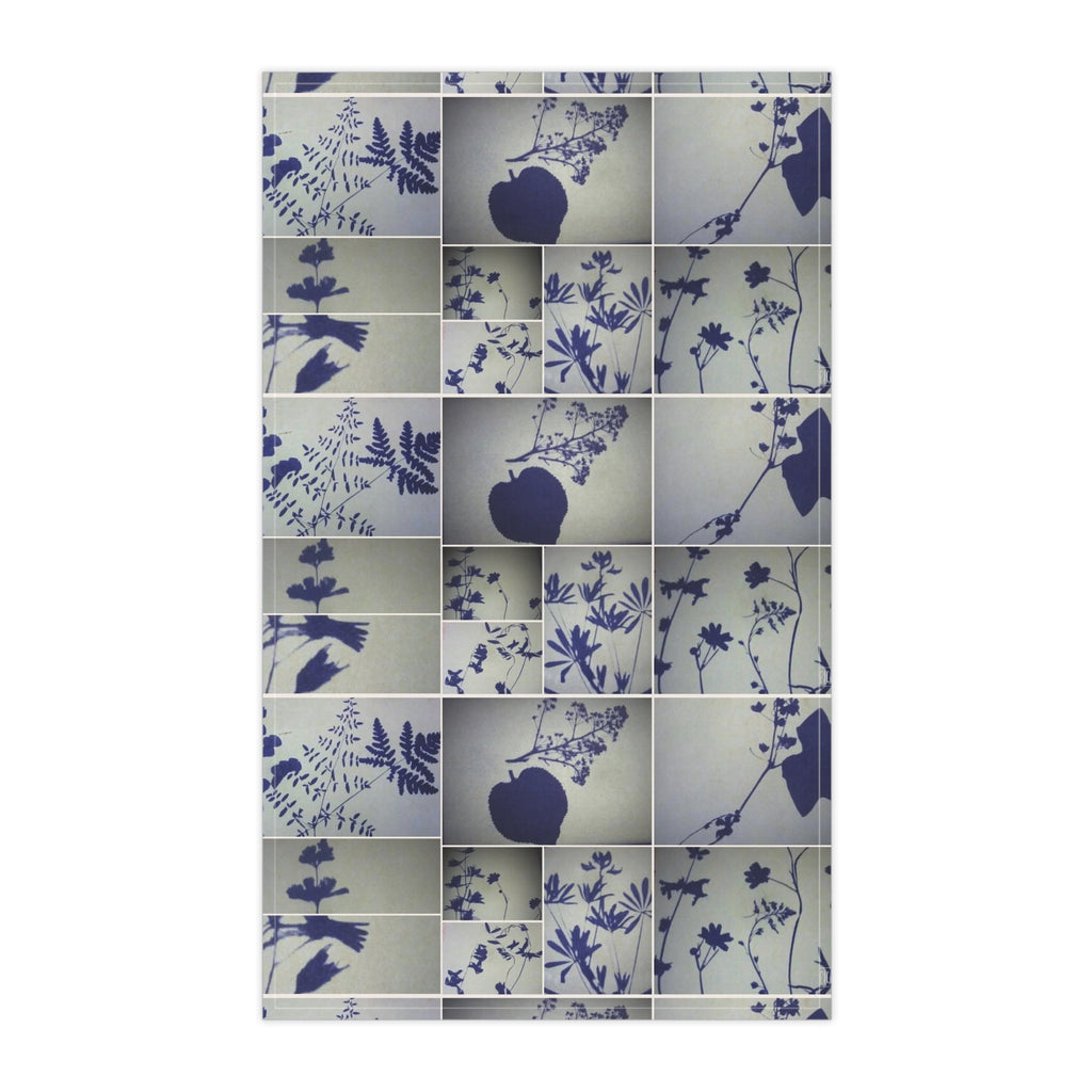 Botanical Patchwork Cotton Tea Towel — Blue Floral Check Kitchen Towel
