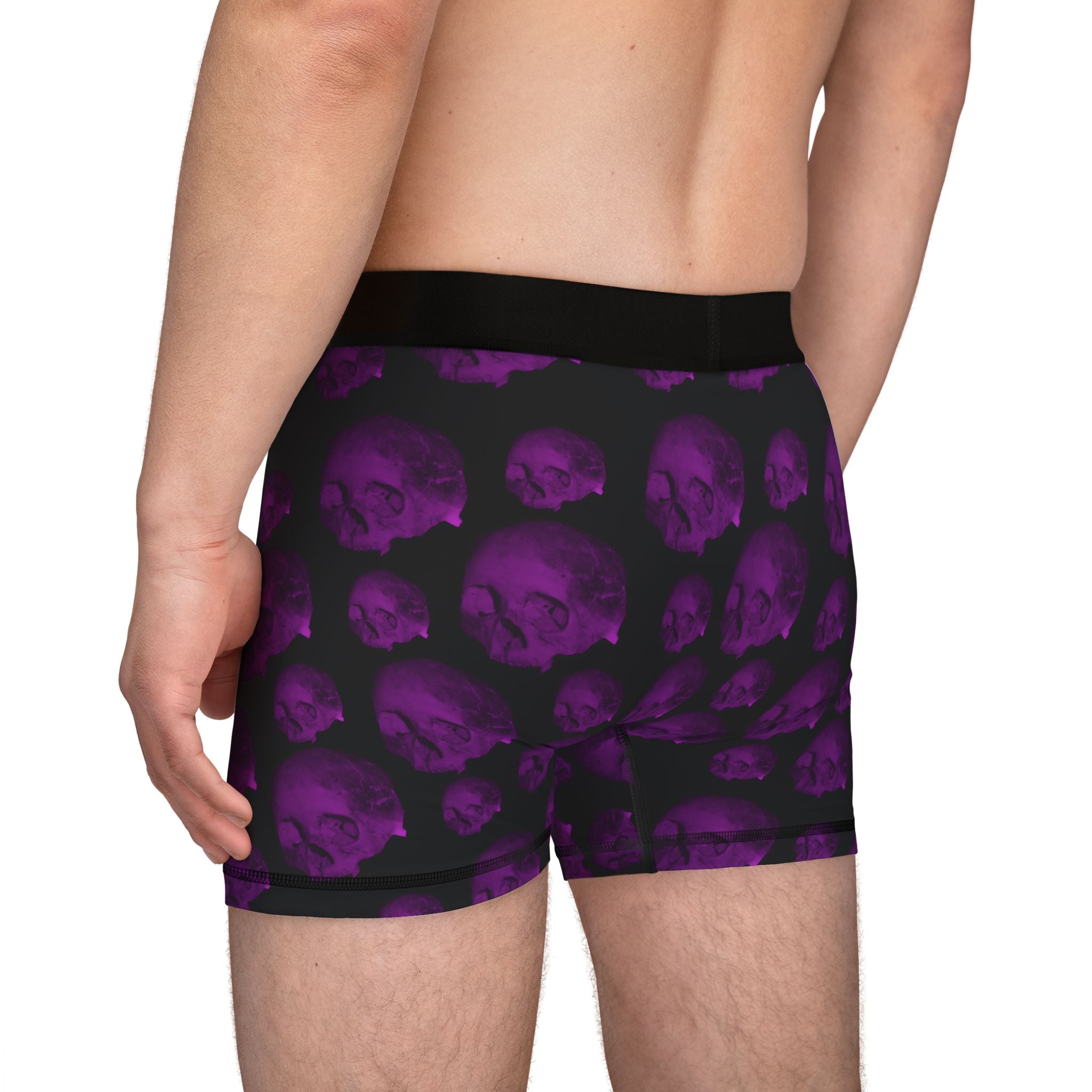 Skull Pattern Boxer Briefs — Purple Gothic Men's Underwear