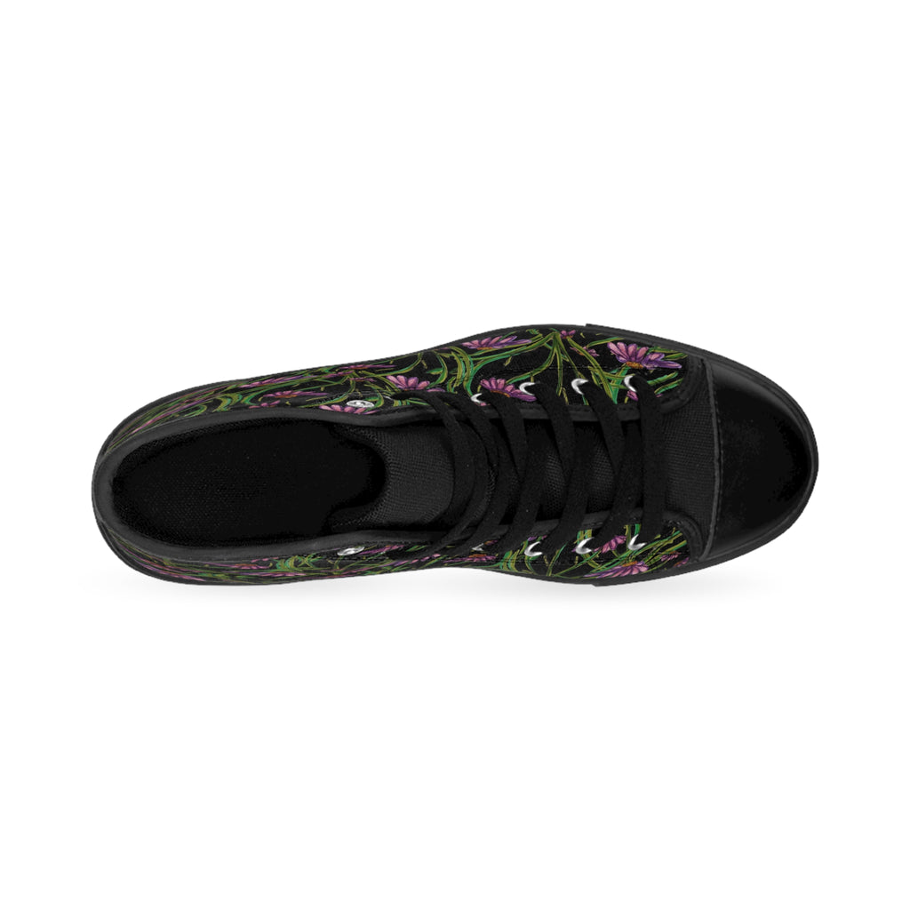 Floral Black High-Top Sneakers — Purple Wildflower Print Women’s Shoes