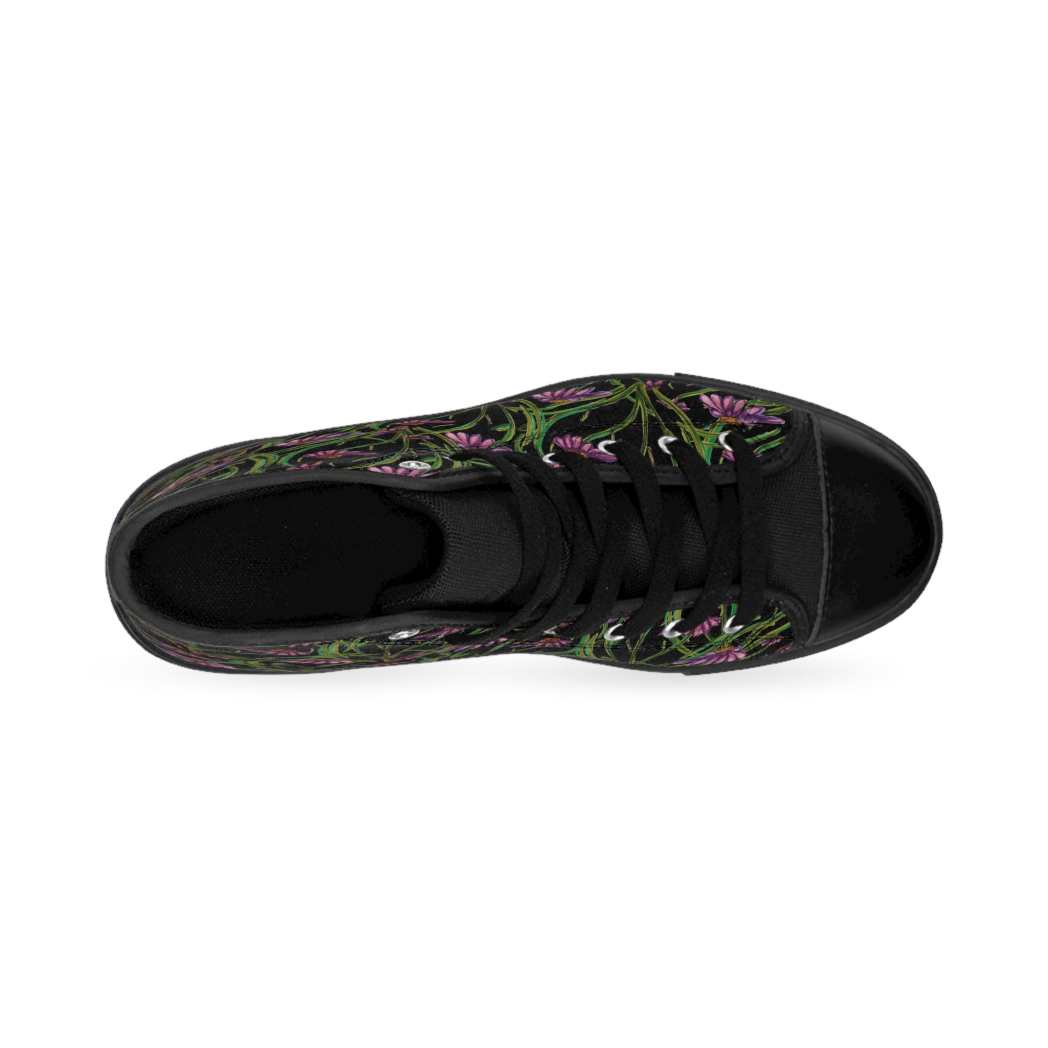 Floral Black High-Top Sneakers — Purple Wildflower Print Women’s Shoes
