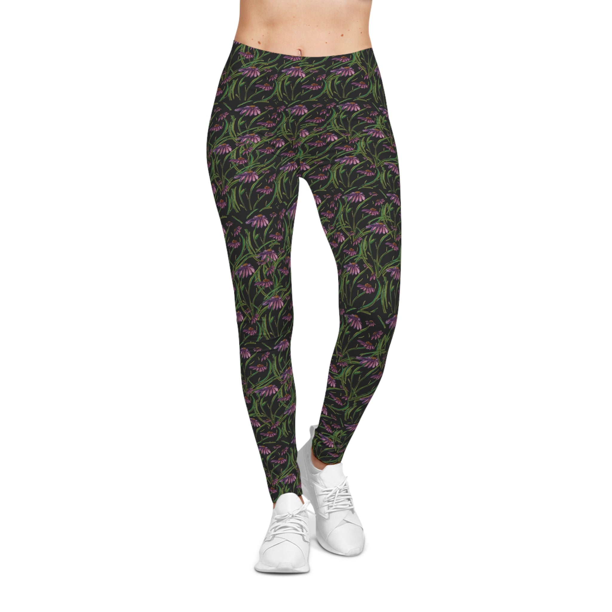 Floral Vine All-Over Print Leggings — Pink Wildflower Botanical Pattern