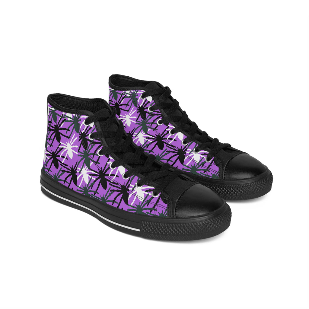 Purple Floral High-Top Sneakers — Women's Classic Canvas Shoes