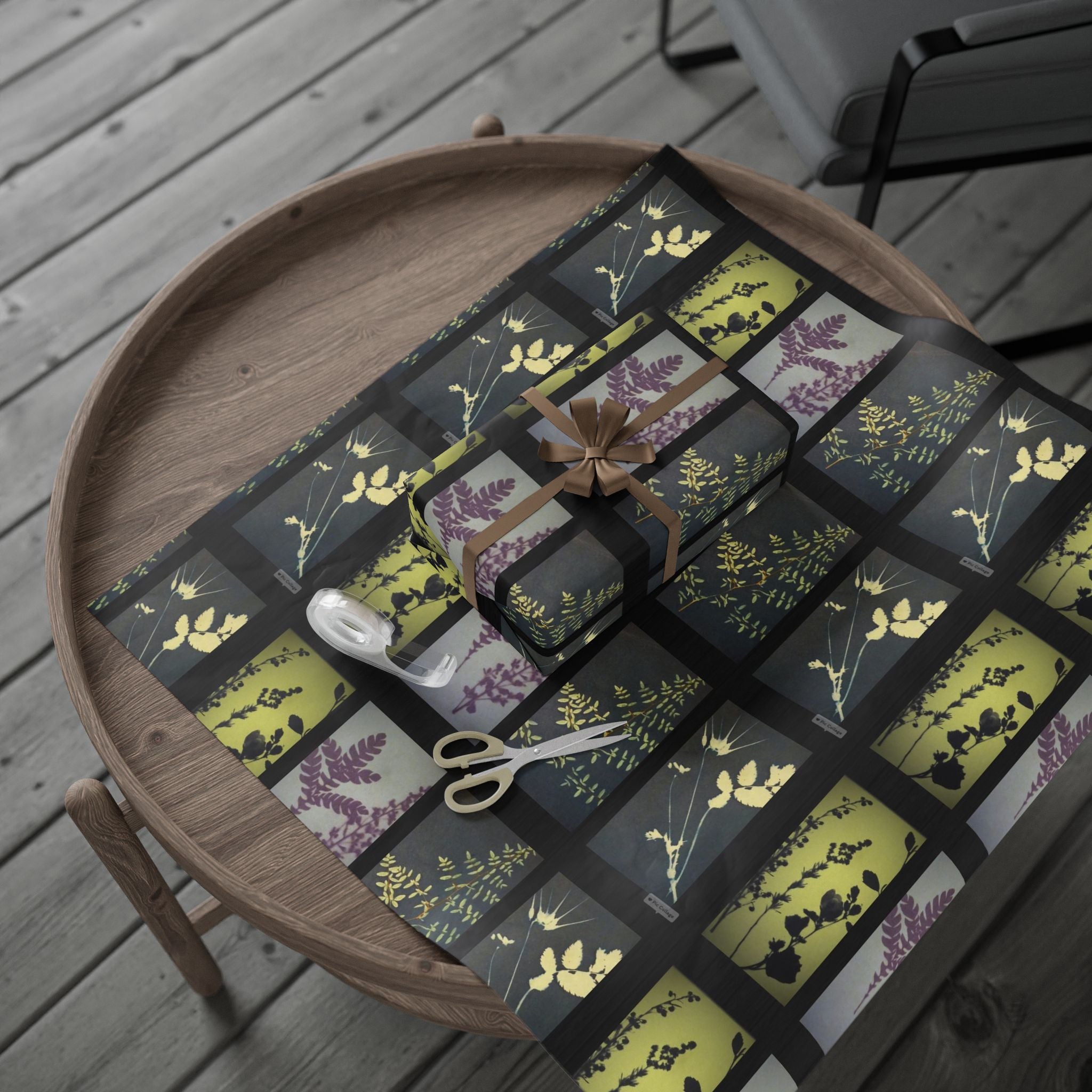 Botanical Windowpane Wrapping Paper — Floral Grid Gift Wrap