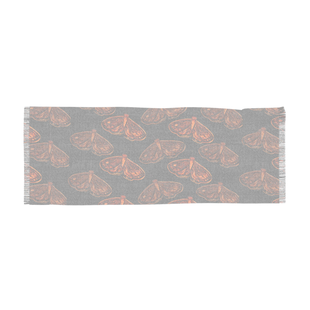Autumn Moth Scarf – Lightweight Black & Copper Moth Pattern Scarf
