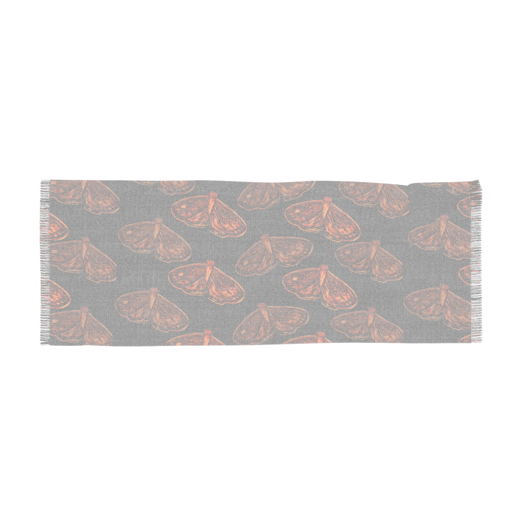 Autumn Moth Scarf – Lightweight Black & Copper Moth Pattern Scarf