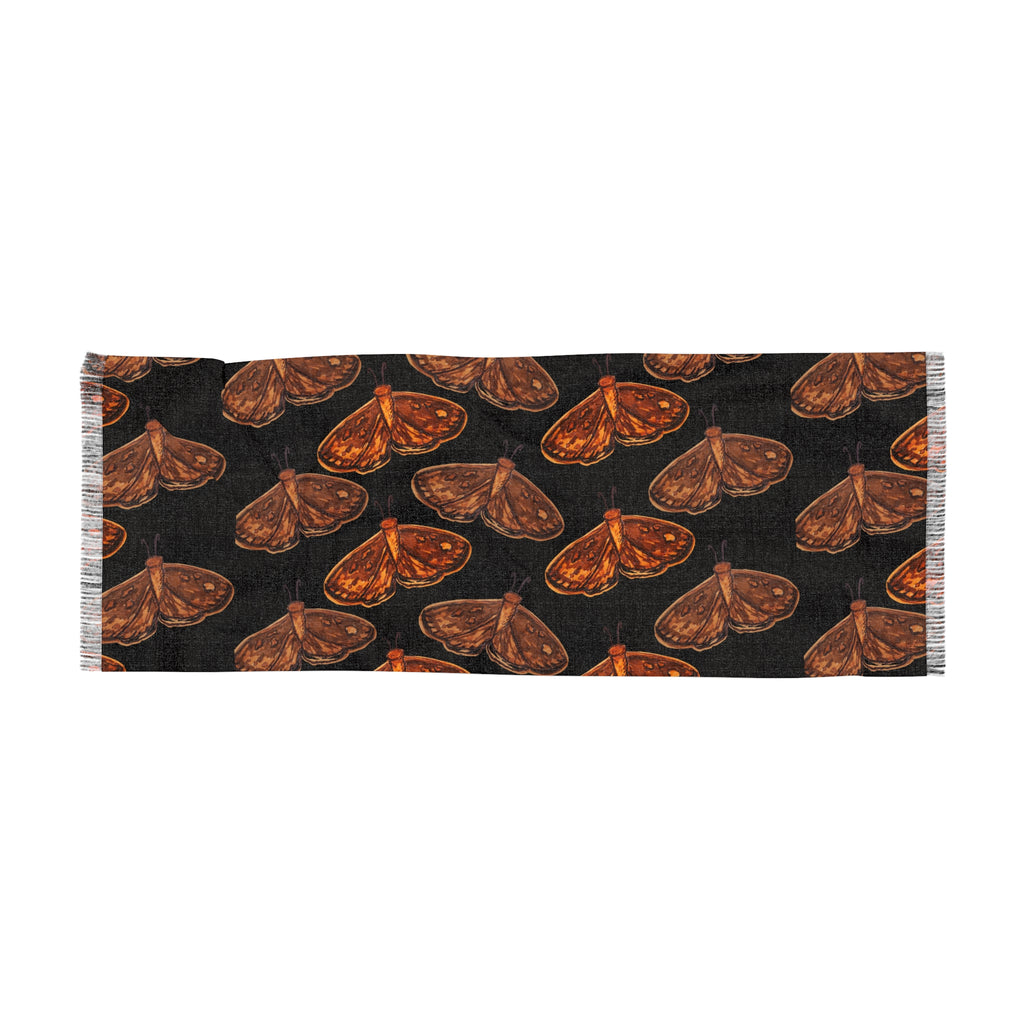 Autumn Moth Scarf – Lightweight Black & Copper Moth Pattern Scarf