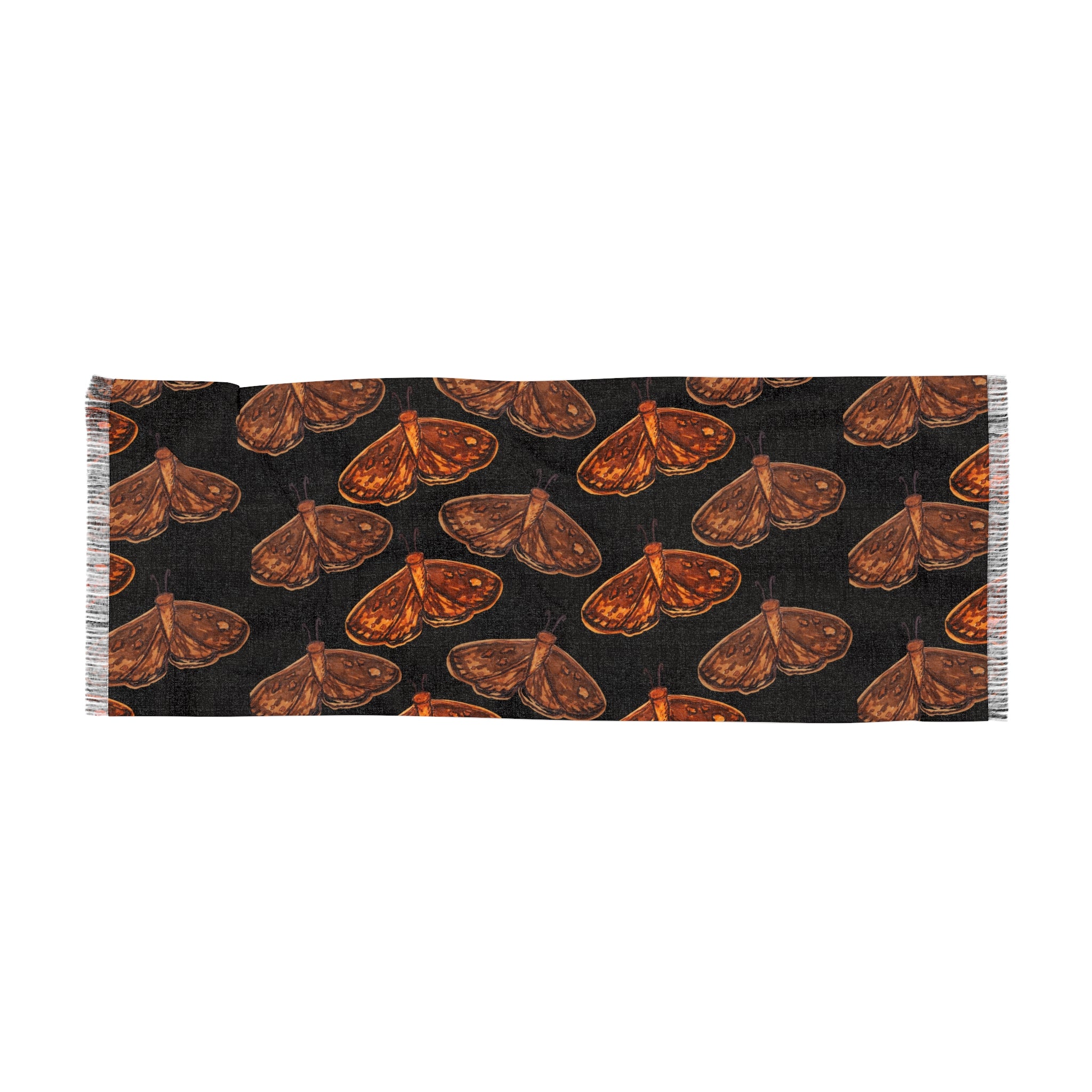 Autumn Moth Scarf – Lightweight Black & Copper Moth Pattern Scarf