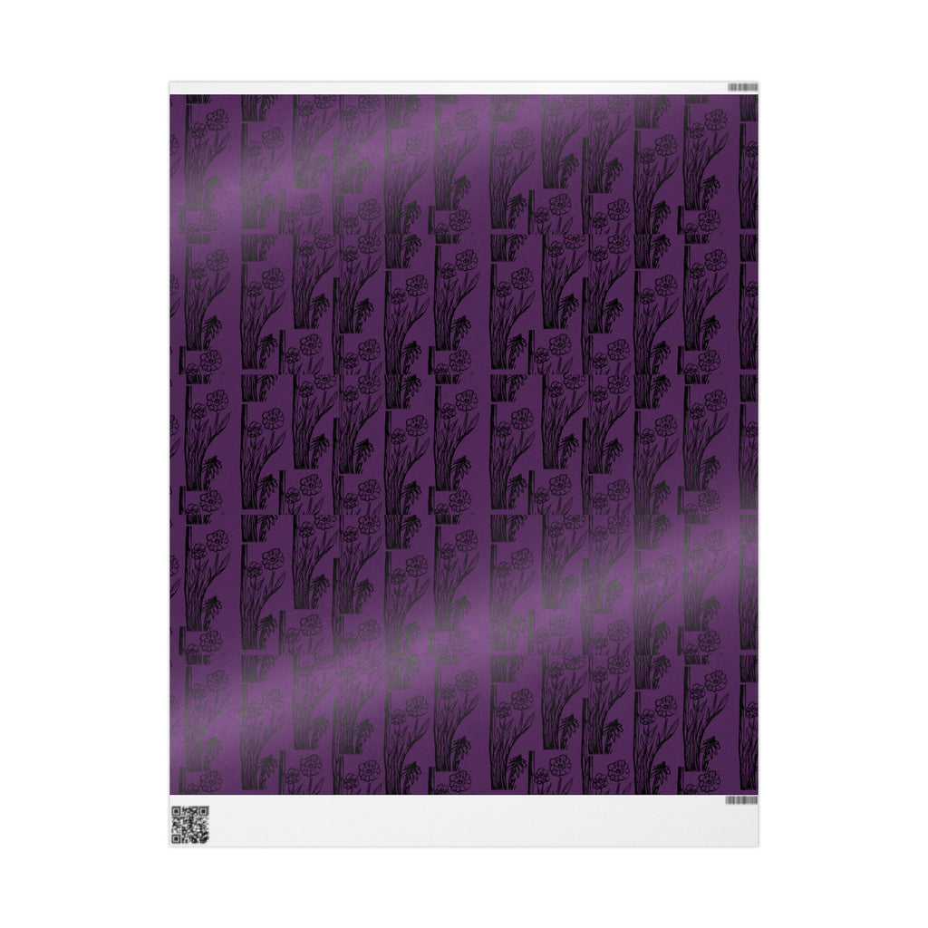 FOLKLORE Floral Stripe Wrapping Paper — Purple & Black Elegant Gift Wrap