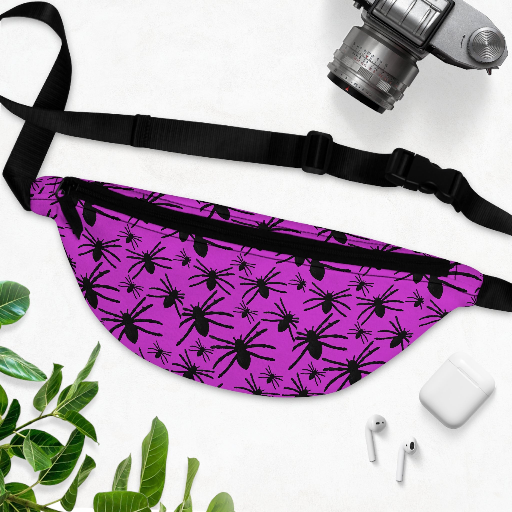 Spider Pattern Fanny Pack — Purple Goth Waist Bag