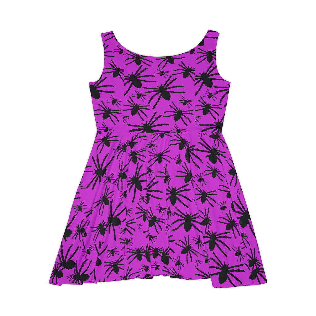 Purple Floral Skater Dress — Black Daisy Print Women's AOP Dress
