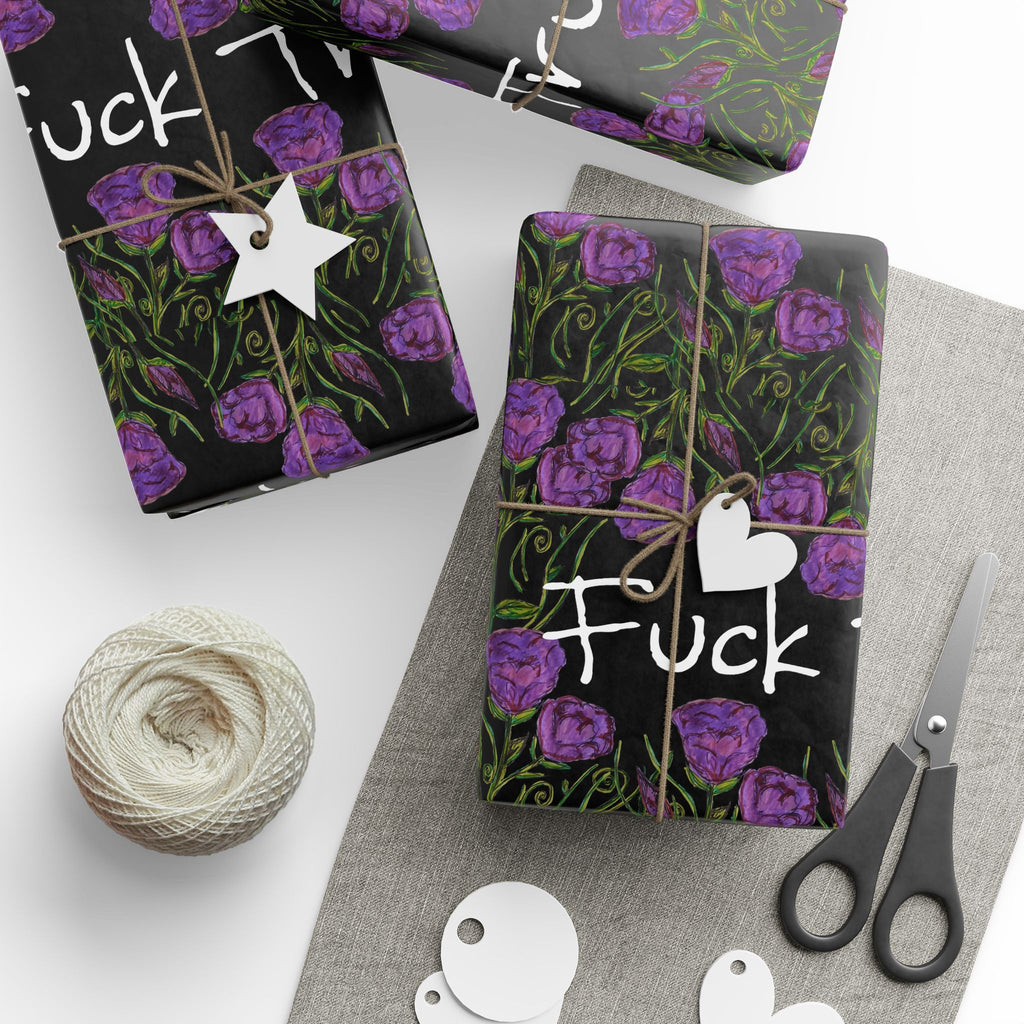 Wrapping Paper — 'Fuck Trump' Purple Roses Pattern