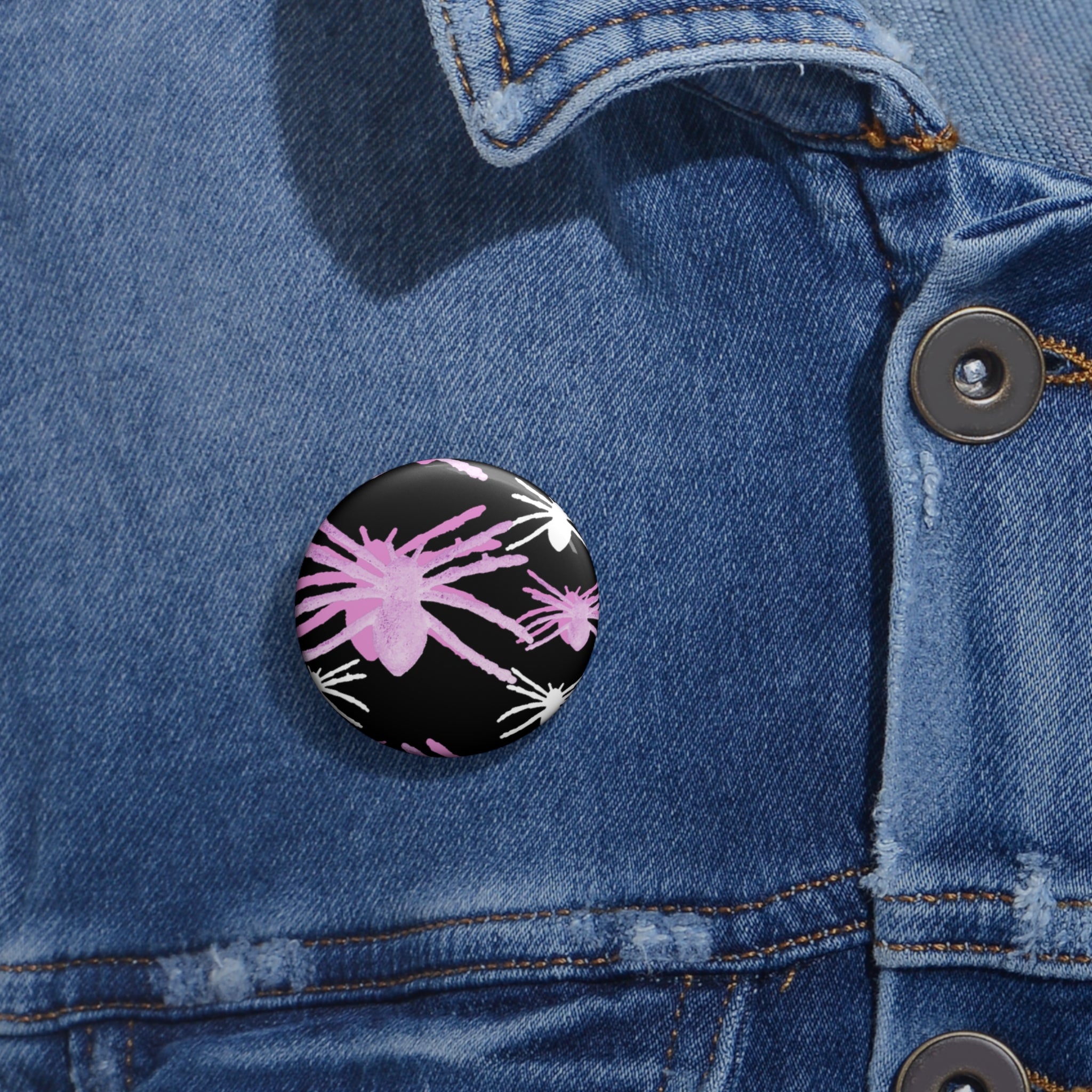 Pink Spider Pin Button — Halloween Goth Cute Badge