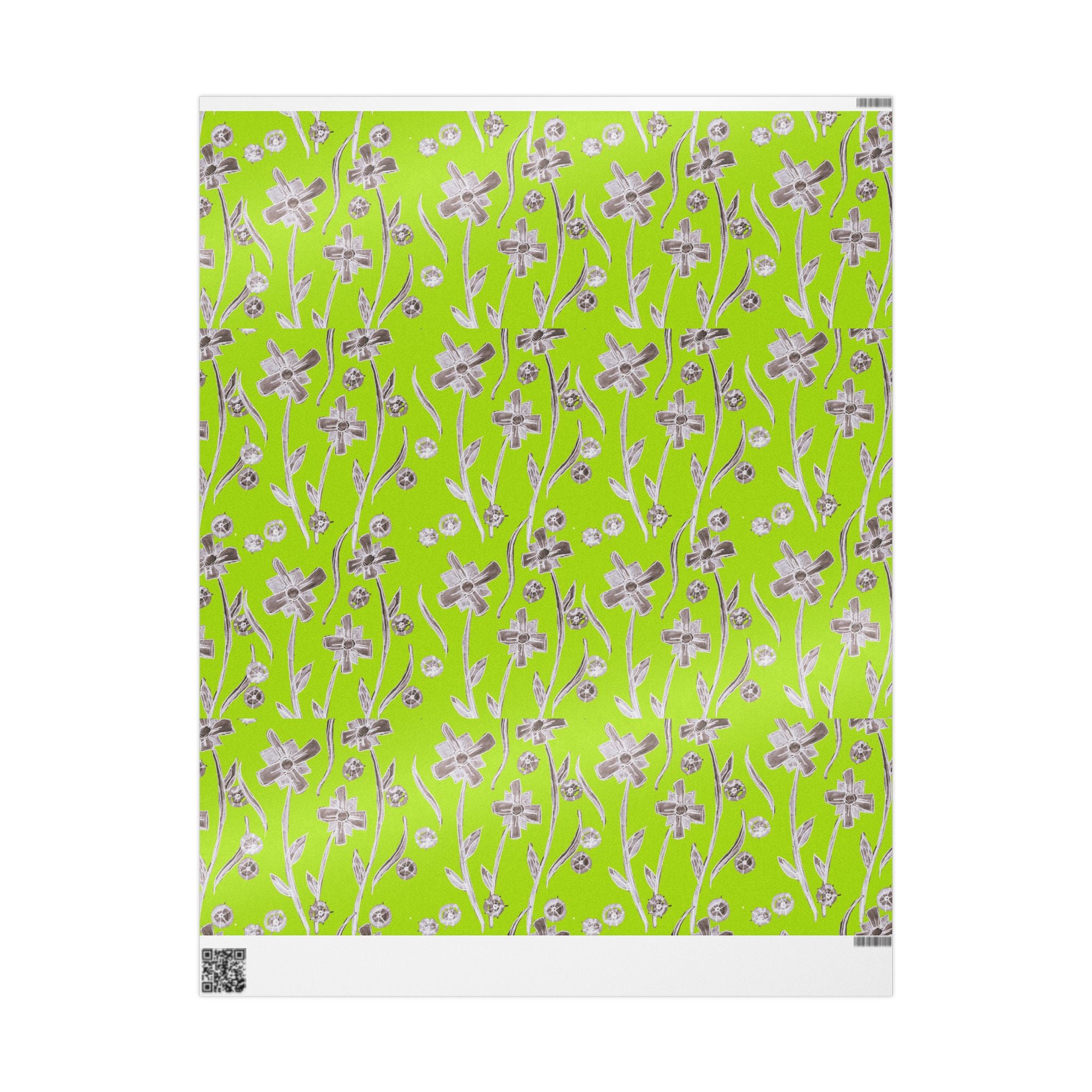 Lime Floral Wrapping Paper — Silver Botanical Gift Wrap