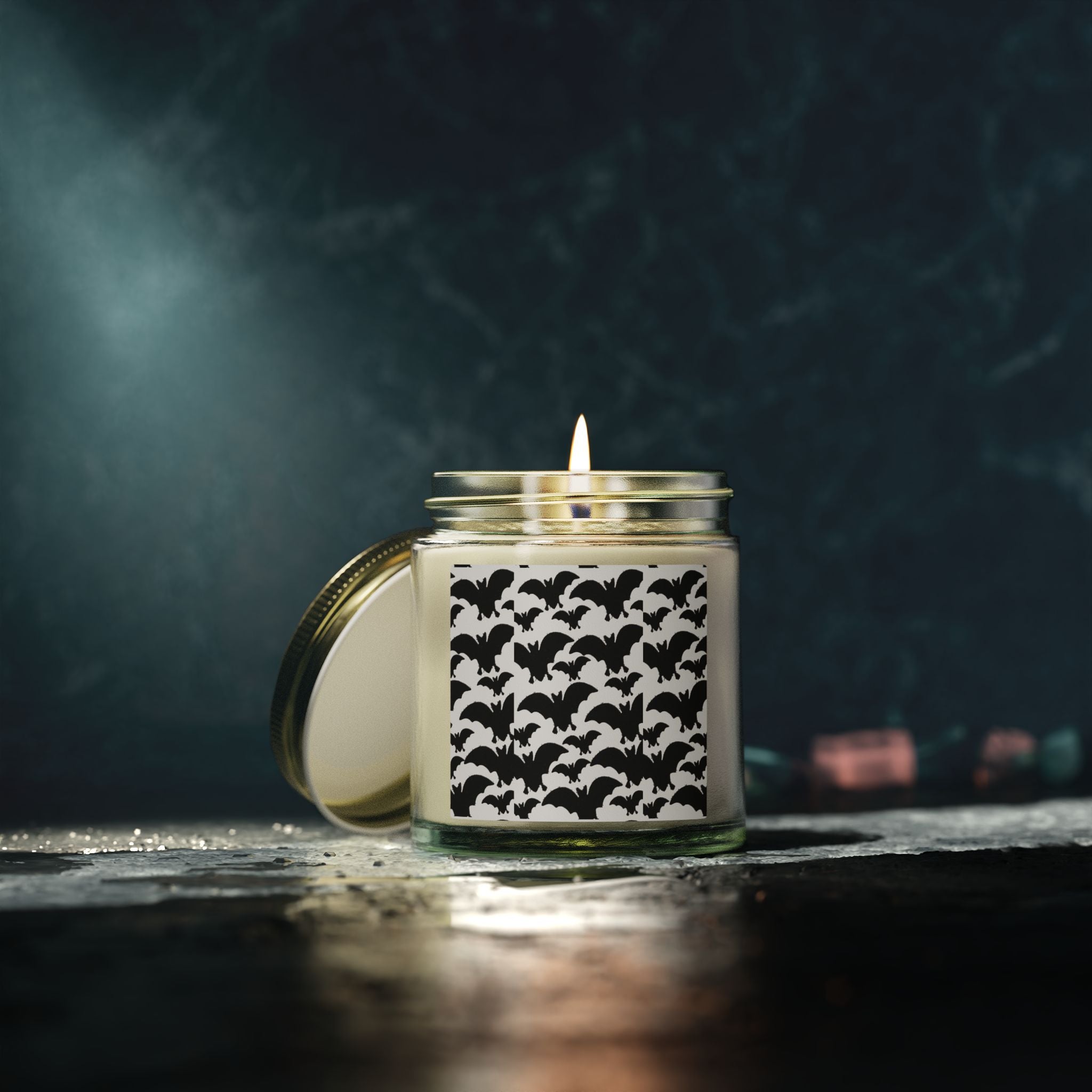 Bat Pattern Scented Candle — Coconut Apricot Wax (4oz/9oz)