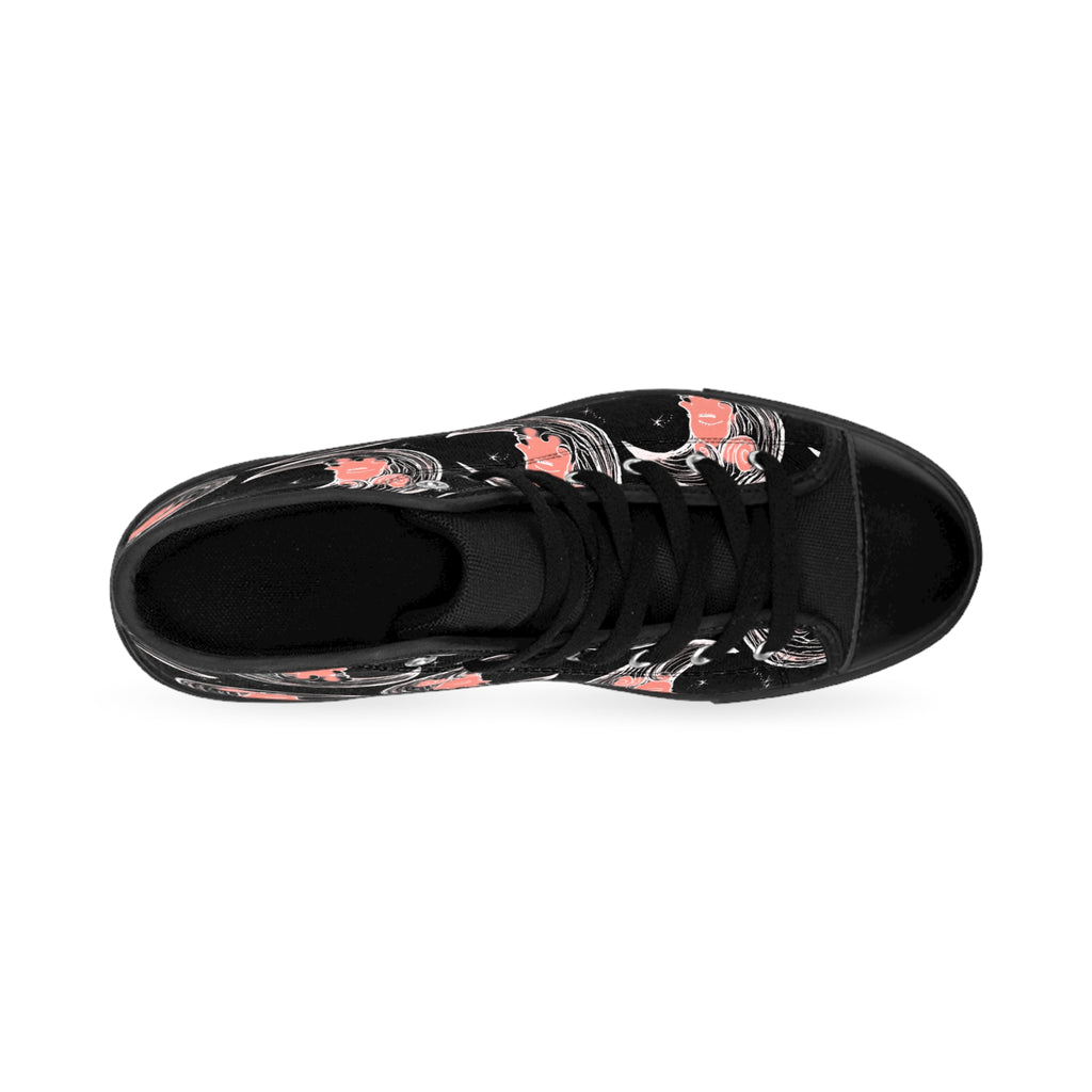 ENDSONG Women's High-Top Sneakers — Pink Cat Crescent Moon Pattern