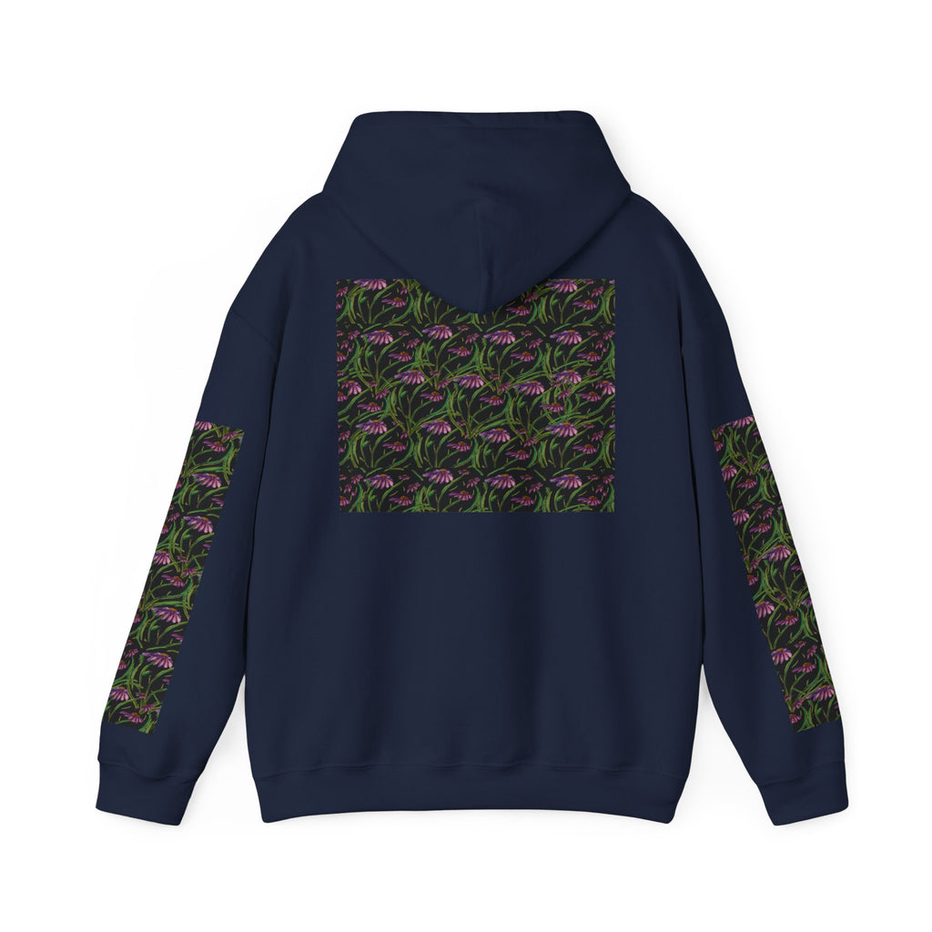 Floral Nightshade Pattern Hoodie — Dark Purple Botanical Print Sweatshirt