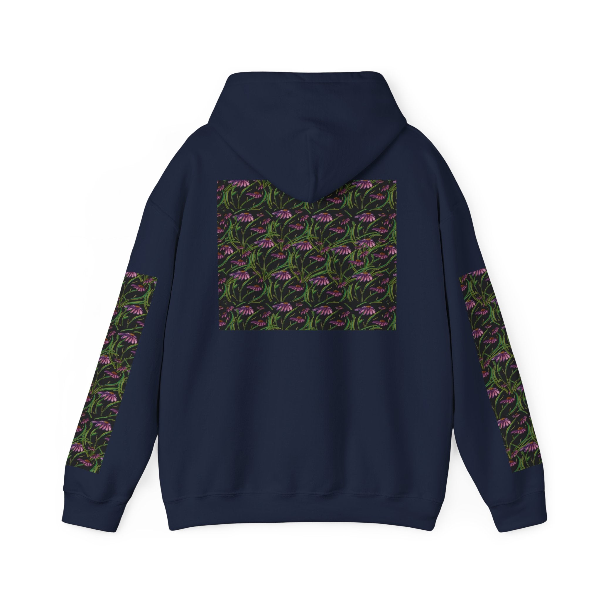 Floral Nightshade Pattern Hoodie — Dark Purple Botanical Print Sweatshirt