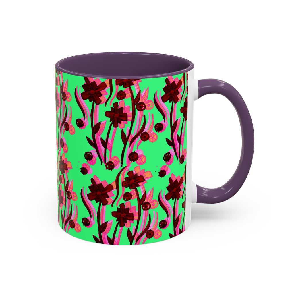Floral Pop Accent Coffee Mug – Bold Red Flowers on Mint Green (11/15oz)