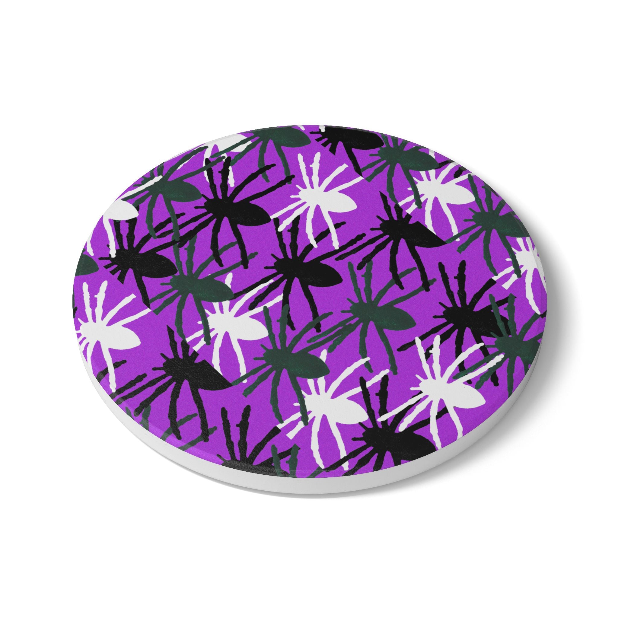 Halloween Spider Pattern Ceramic Coaster — Purple Spiderweb Drink Coaster