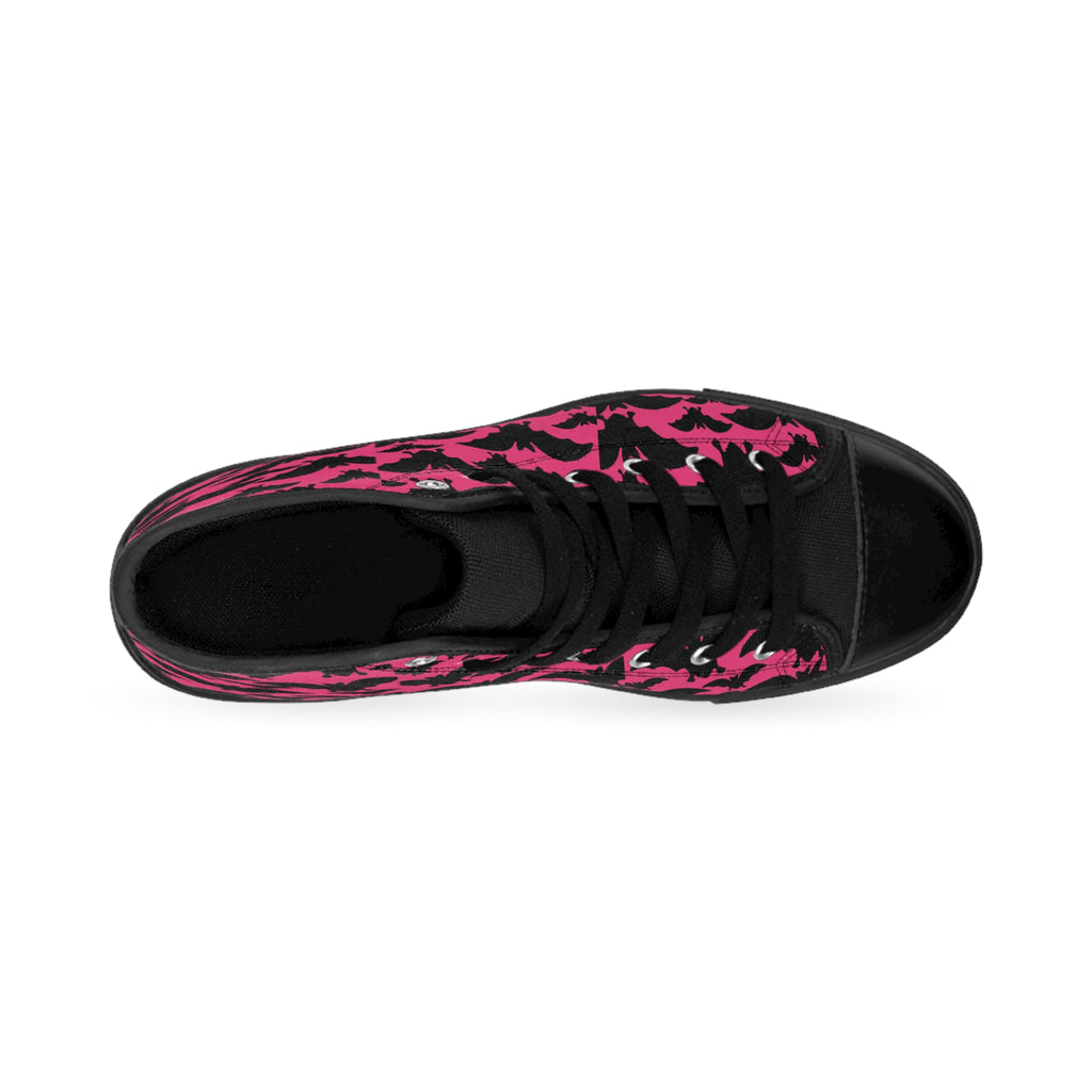Pink Bat Pattern High-Top Sneakers — Women's Halloween Casual Shoes
