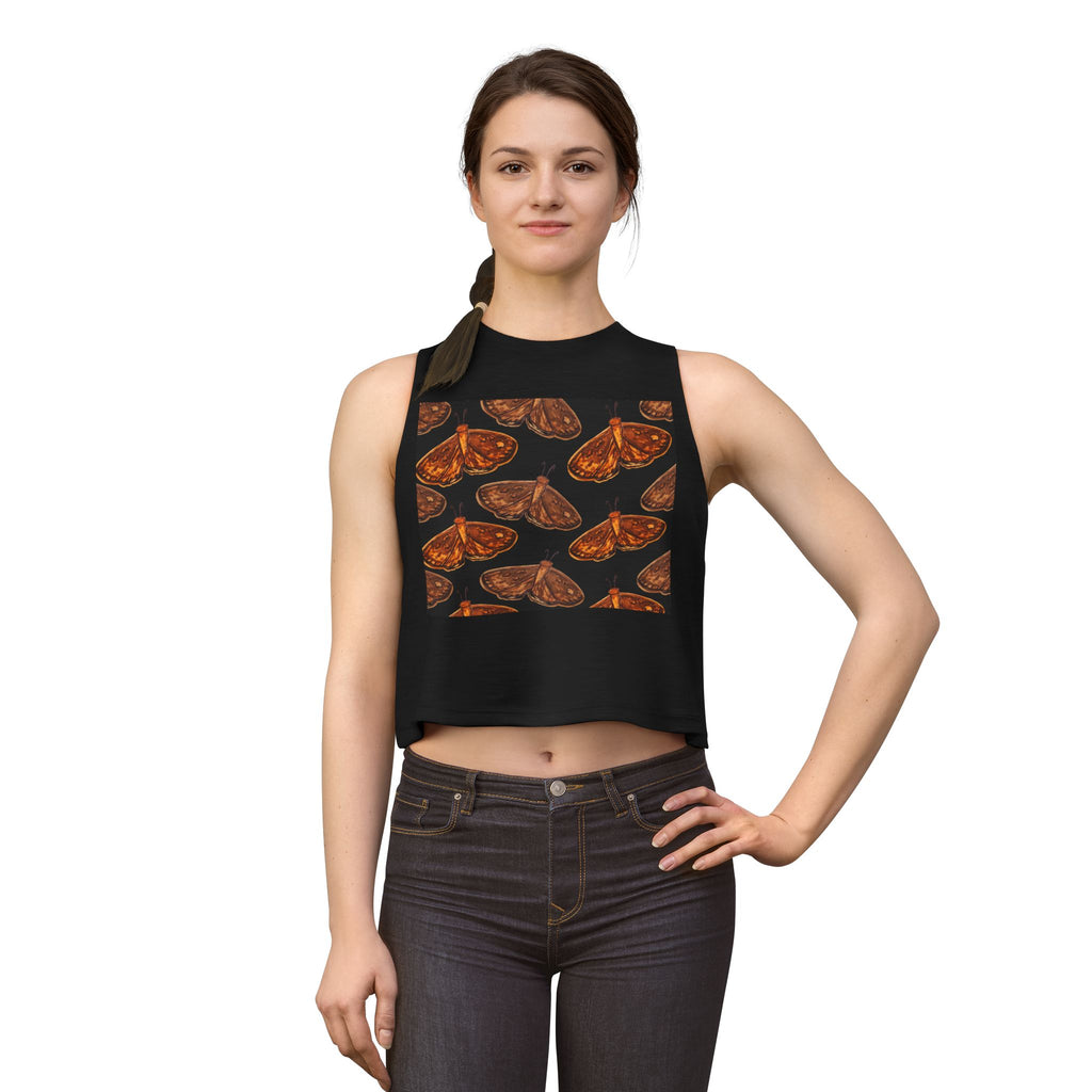 Moth Pattern Crop Top — Autumn Brown Vintage Moth Print