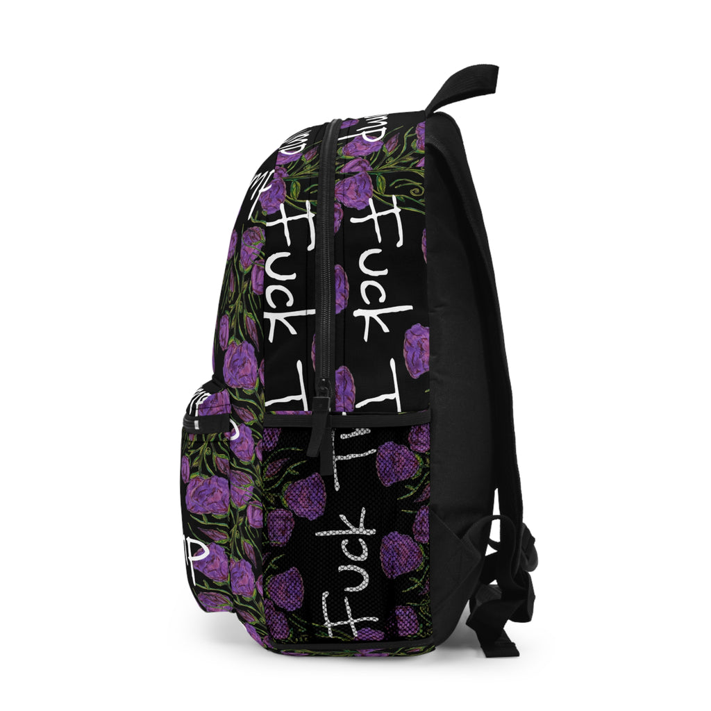 Anti-Trump Floral Backpack — Purple Rose Protest Statement Bag