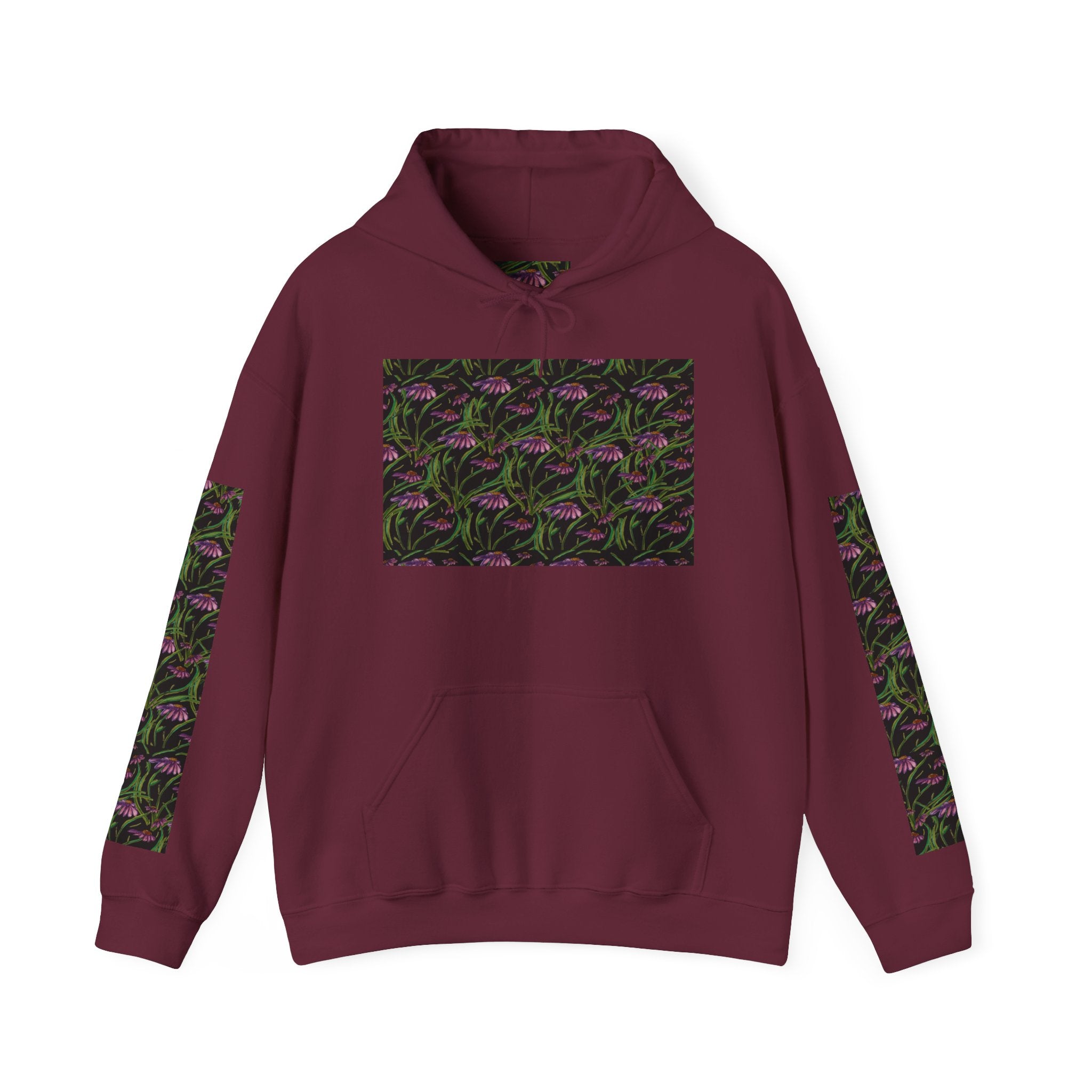 Floral Nightshade Pattern Hoodie — Dark Purple Botanical Print Sweatshirt