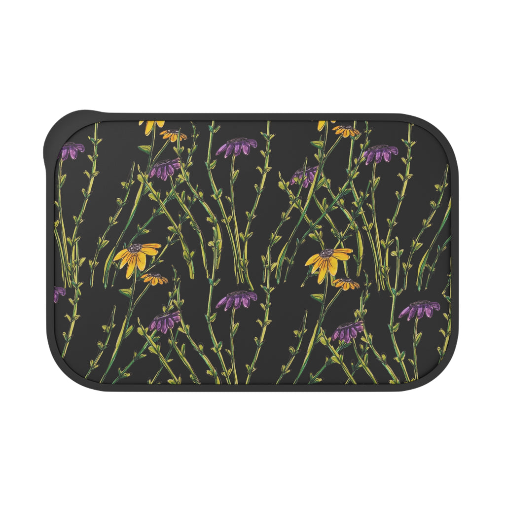 Floral Meadow PLA Bento Box with Band & Utensils — Eco-Friendly Lunch Container