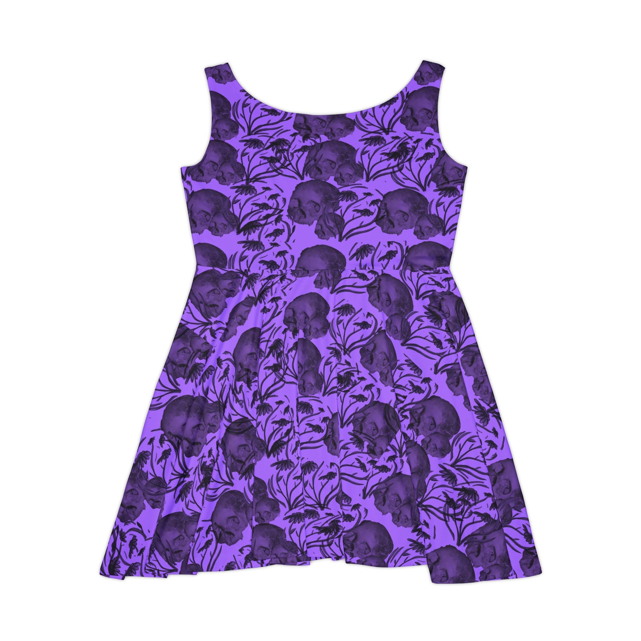 Purple Floral Skull Skater Dress — Gothic Patterned AOP Dress