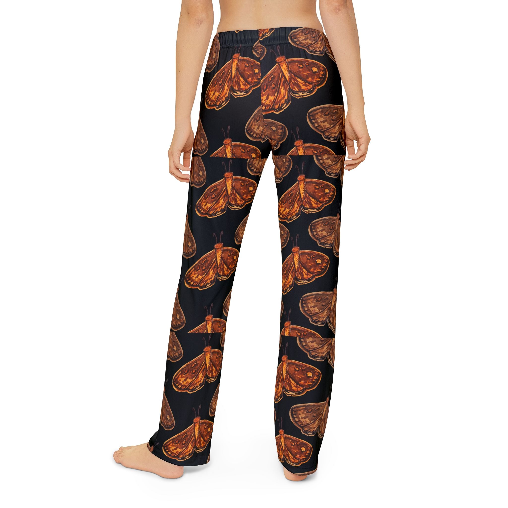 Kids Lounge Pants — Orange Moth All-Over Print Cozy Pajama Pants