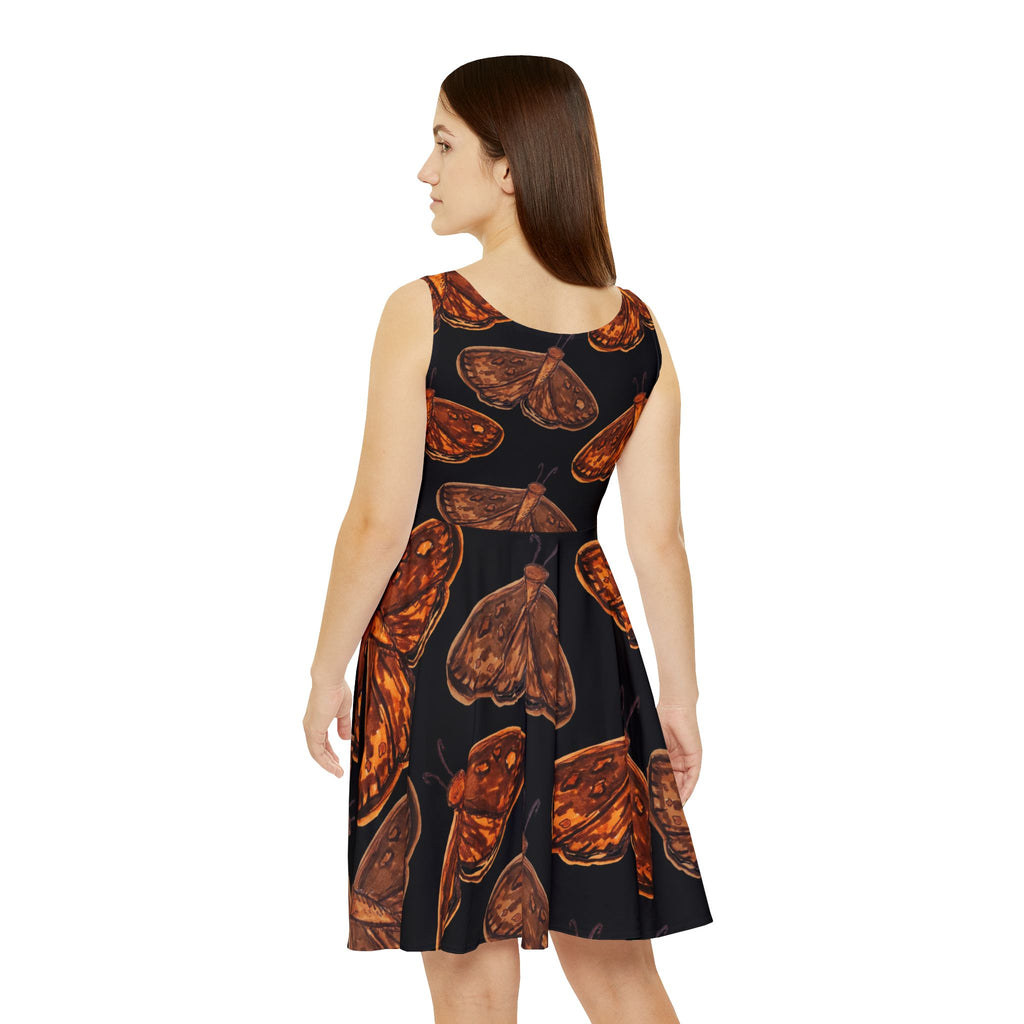 Autumn Moth Print Skater Dress — Women's Floral-Inspired Fall Dress