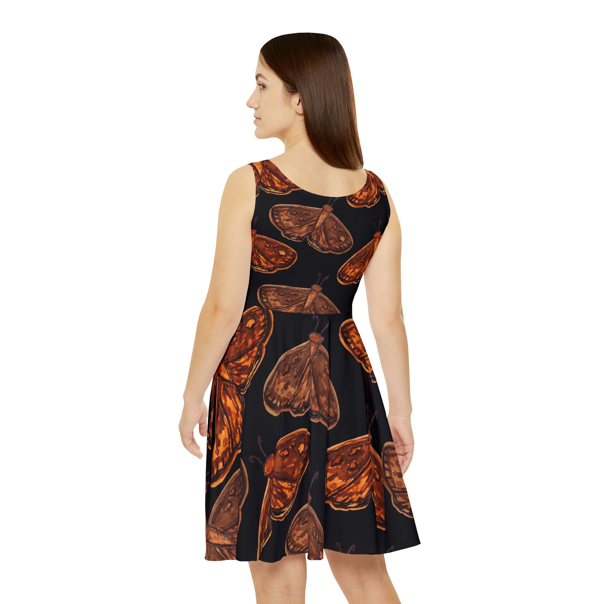 Autumn Moth Print Skater Dress — Women's Floral-Inspired Fall Dress