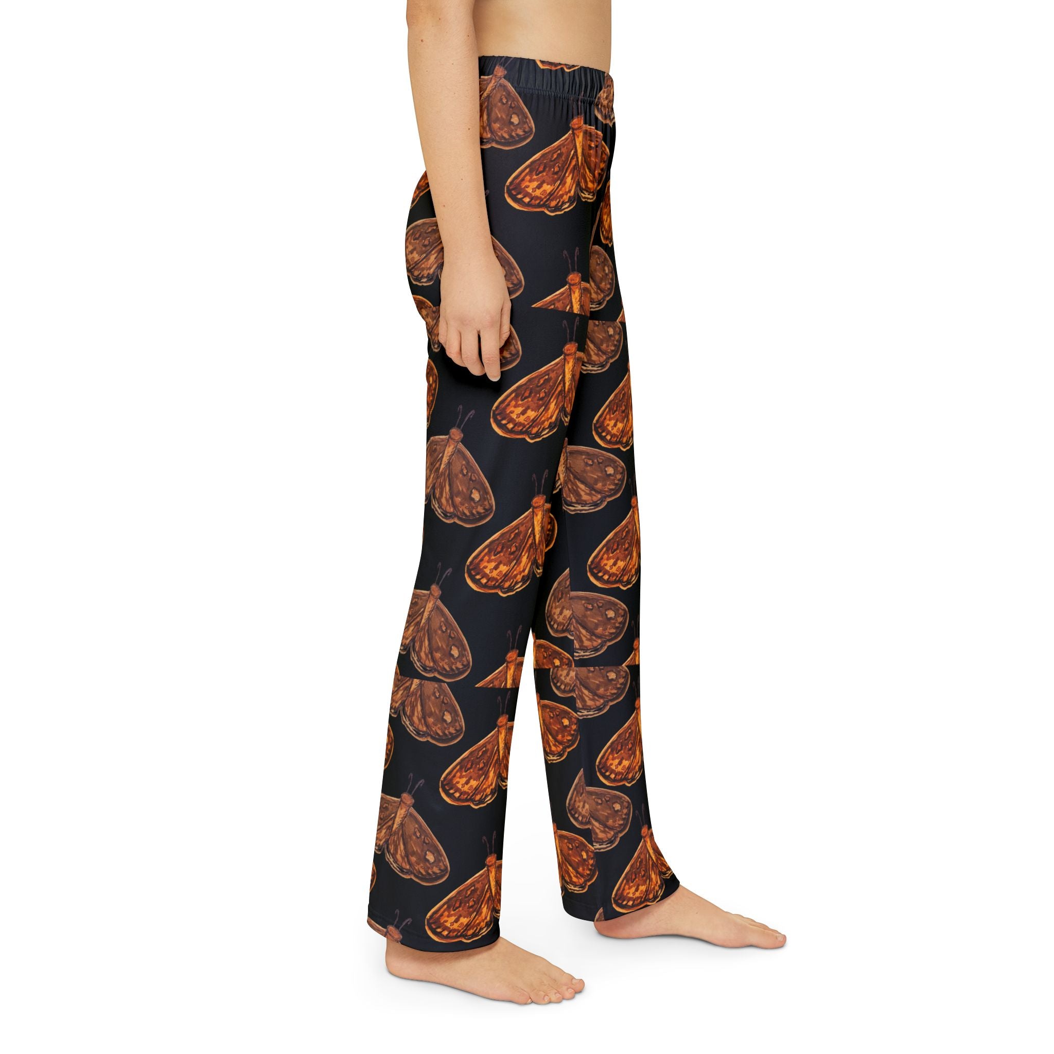 Kids Lounge Pants — Orange Moth All-Over Print Cozy Pajama Pants