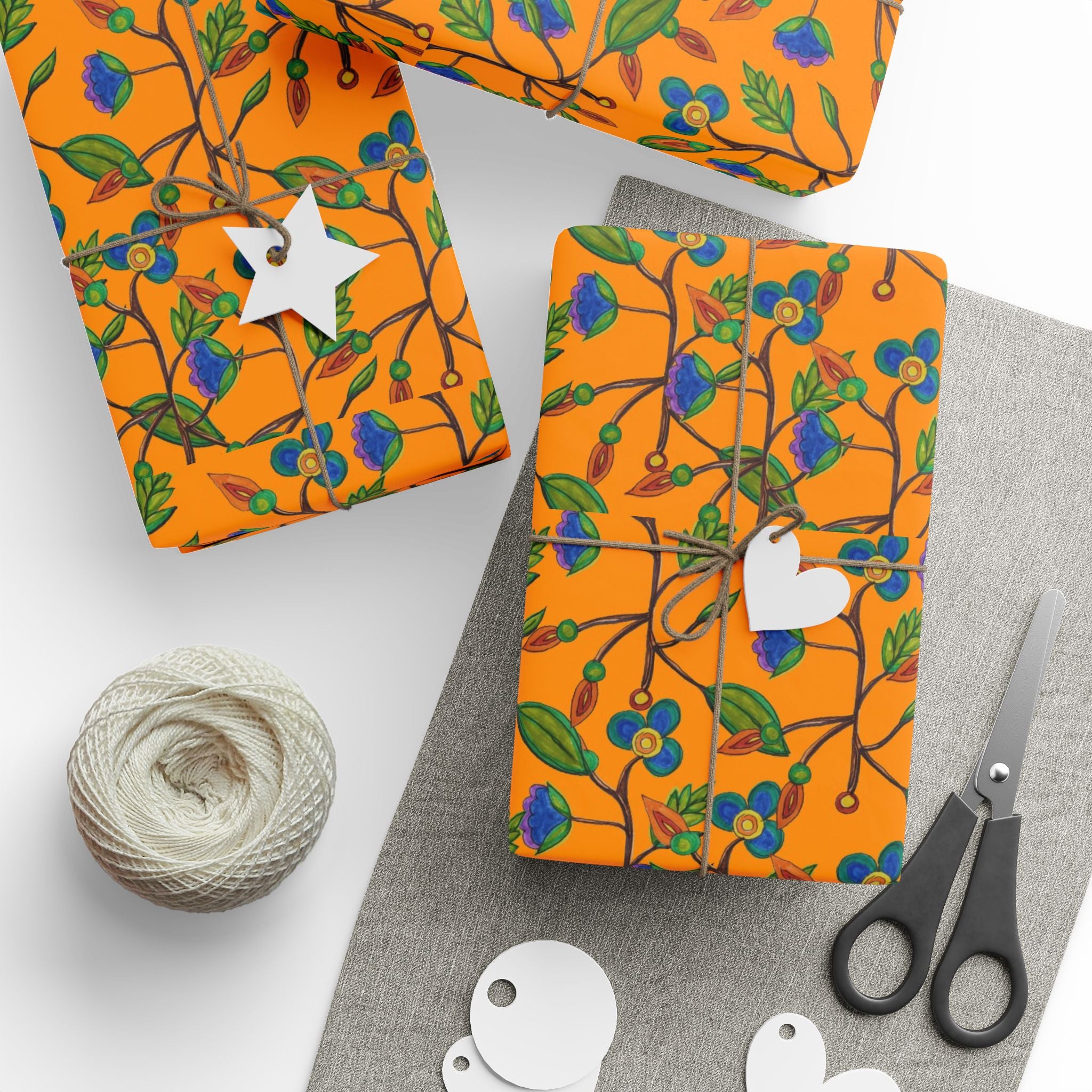 NATIVE SISTERS Gift Wrap — Bright Orange & Blue Wrapping Paper