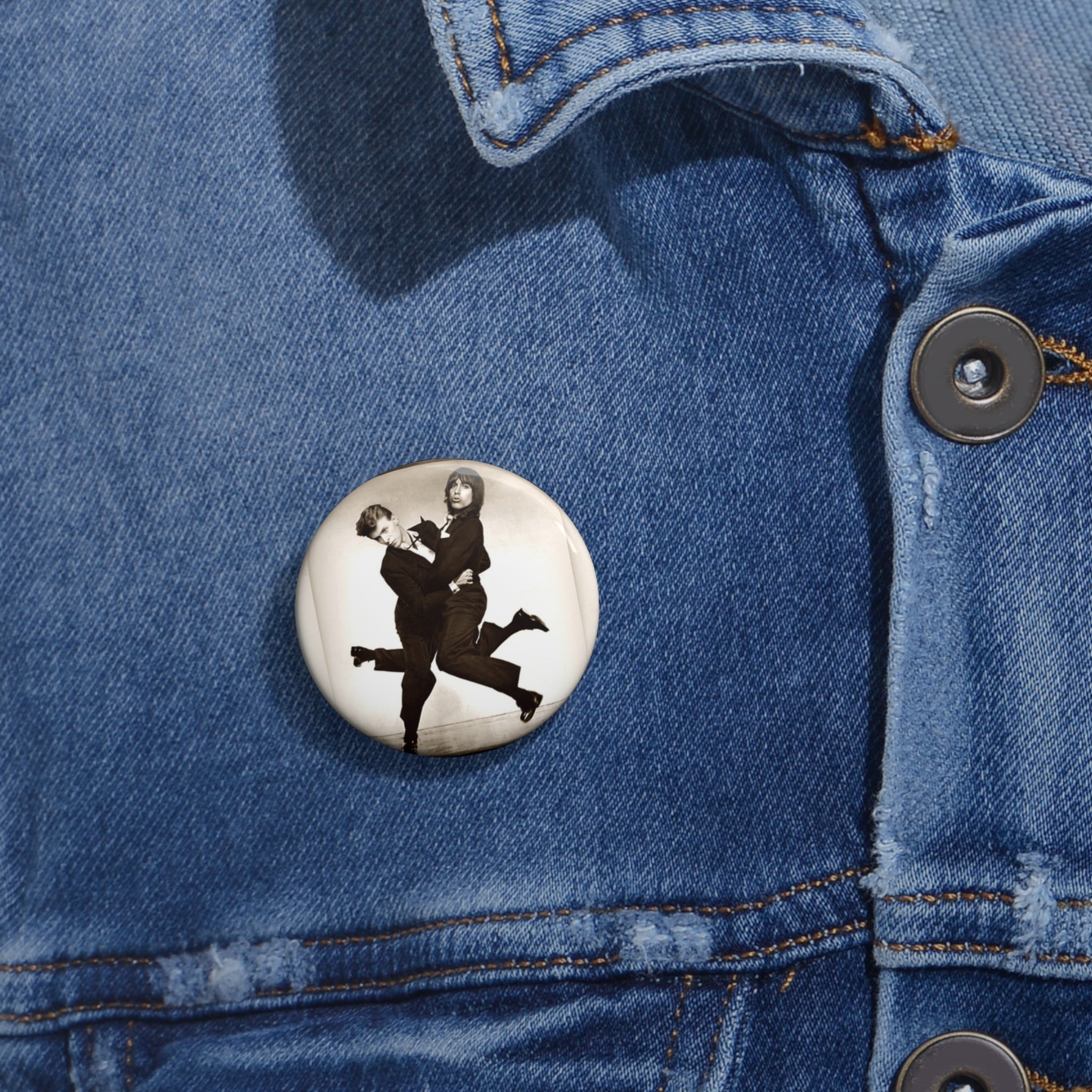 Bowie and Iggy Dancing Pin Button – Vintage Black & White Photo Lapel Pin