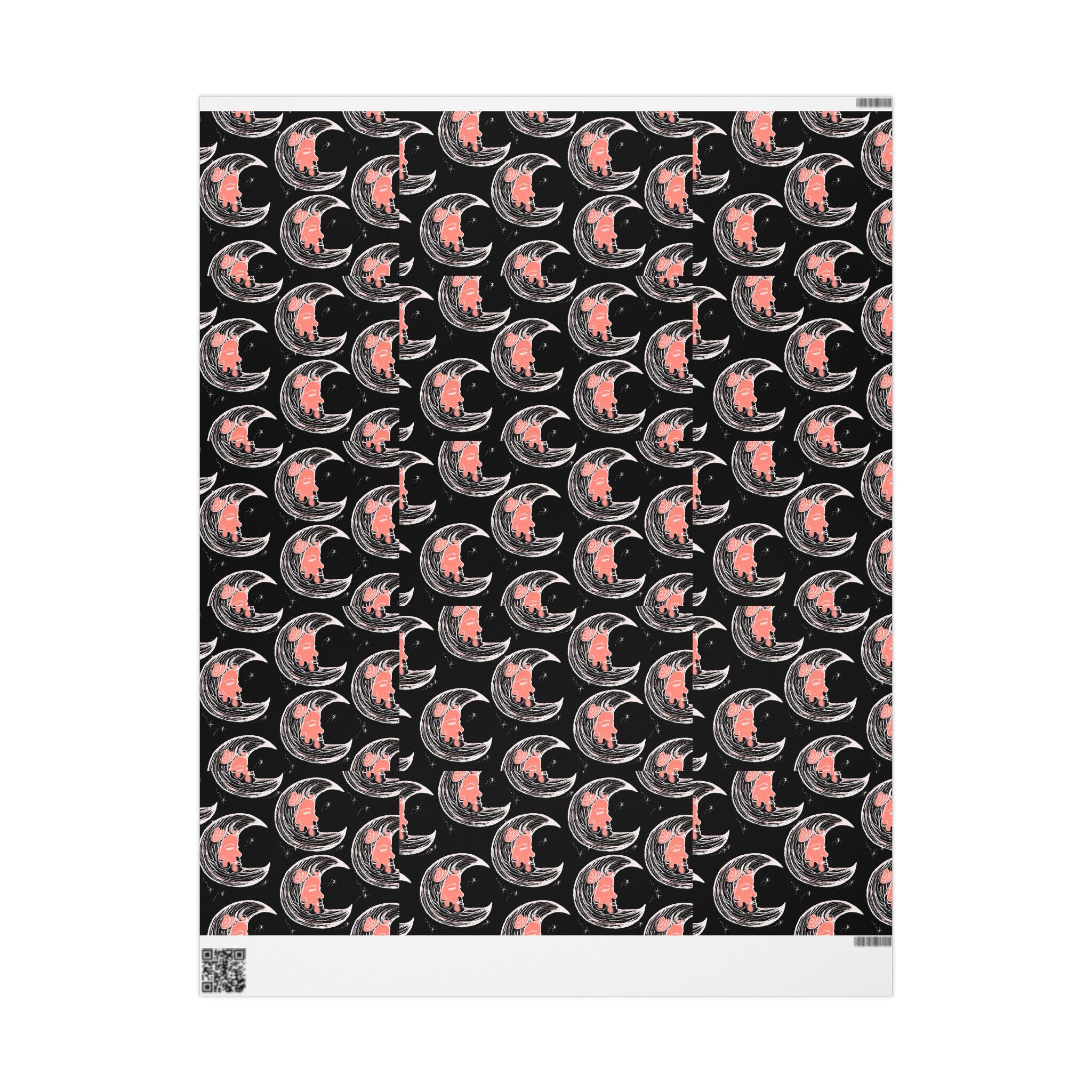 Moon Cat Wrapping Paper – Black & Coral Cat Crescent Gift Wrap